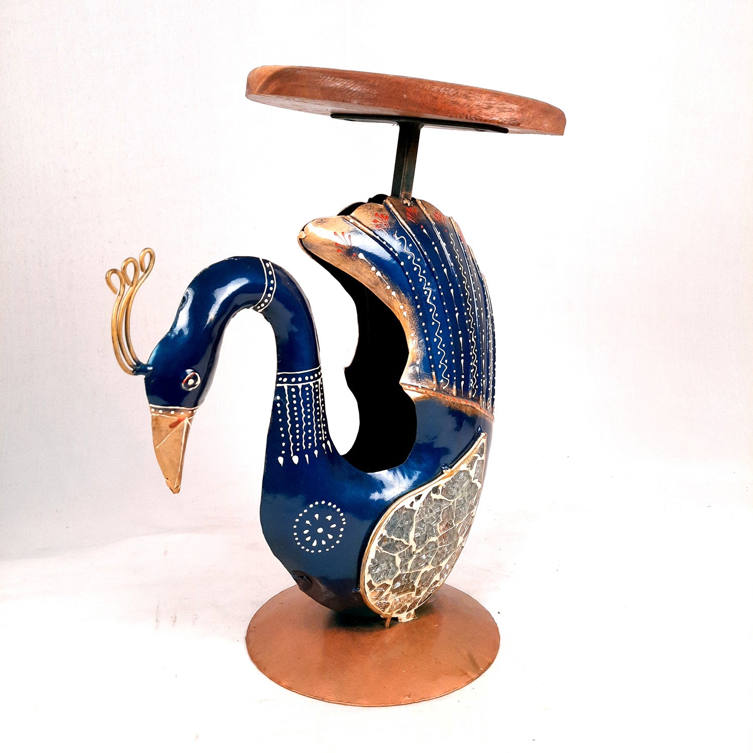 Antique Side Table Swan Design - 15 Inch for Home and Corner Decor - ApkaMartSide Table Peacock Design | End Table Cum Showpiece - for Living Room, Home and Corner Decor & Gift - 15 Inch - apkamart #Color_Blue