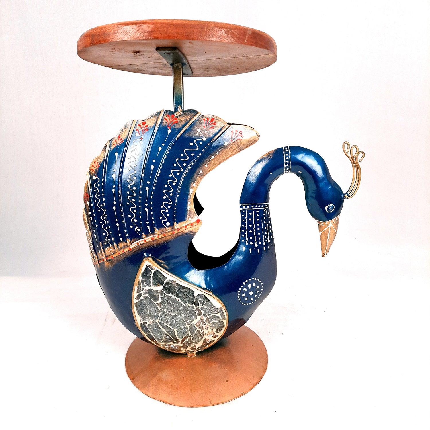 Antique Side Table Swan Design - 15 Inch for Home and Corner Decor - ApkaMartSide Table Peacock Design | End Table Cum Showpiece - for Living Room, Home and Corner Decor & Gift - 15 Inch - apkamart #Color_Blue