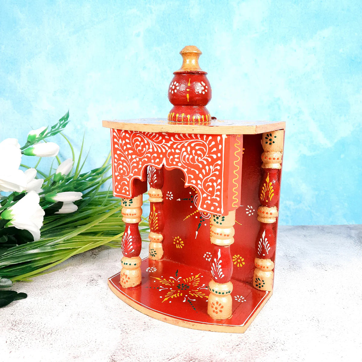 Pooja Temple Hanging | God Temple For Home | Wooden Mandir Stand | Puja Unit Small Wall Mounted With Detachable Gumbad – For Ghar, Office & Shop - 11 Inch - Apkamart