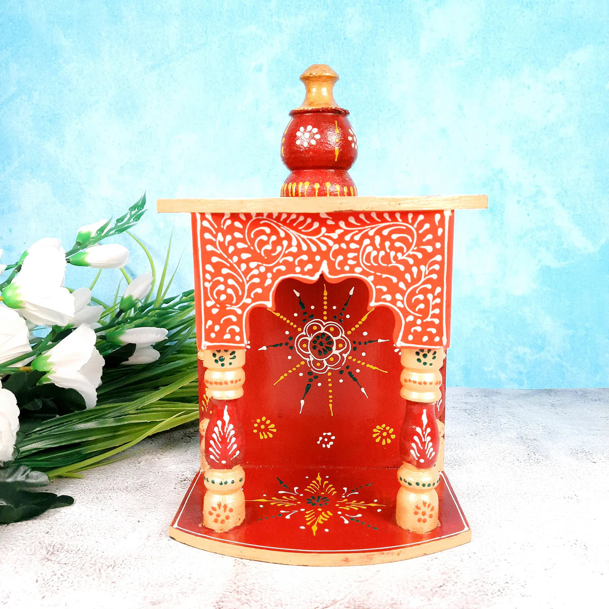 Pooja Temple Hanging | God Temple For Home | Wooden Mandir Stand | Puja Unit Small Wall Mounted With Detachable Gumbad – For Ghar, Office & Shop - 11 Inch - Apkamart