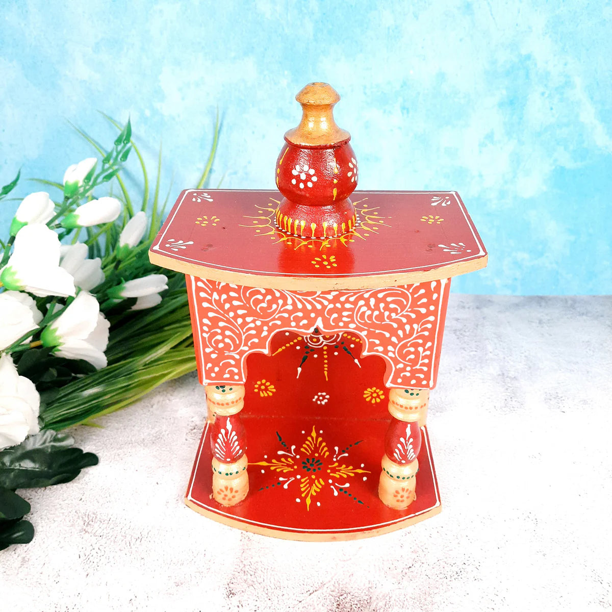 Pooja Temple Hanging | God Temple For Home | Wooden Mandir Stand | Puja Unit Small Wall Mounted With Detachable Gumbad – For Ghar, Office & Shop - 11 Inch - Apkamart