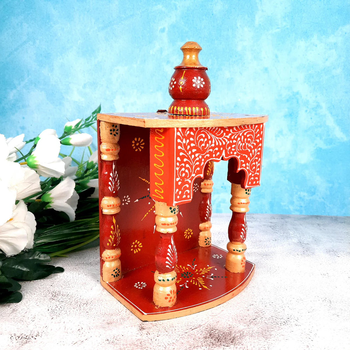 Pooja Temple Hanging | God Temple For Home | Wooden Mandir Stand | Puja Unit Small Wall Mounted With Detachable Gumbad – For Ghar, Office & Shop - 11 Inch - Apkamart