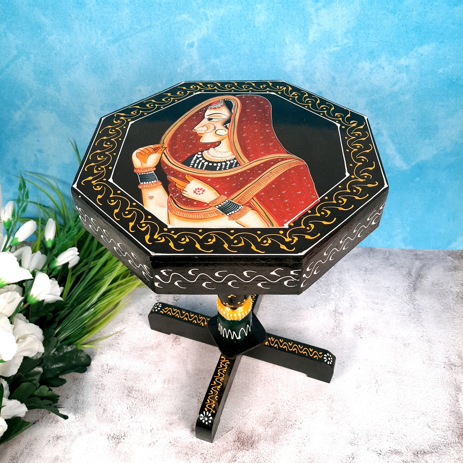 Side Table Stool Wooden | End Table | - Bani Thani Design - for Living Room, Home & Corner Decor & Gifts - 16 inch - apkamart #Style_Pack of 2