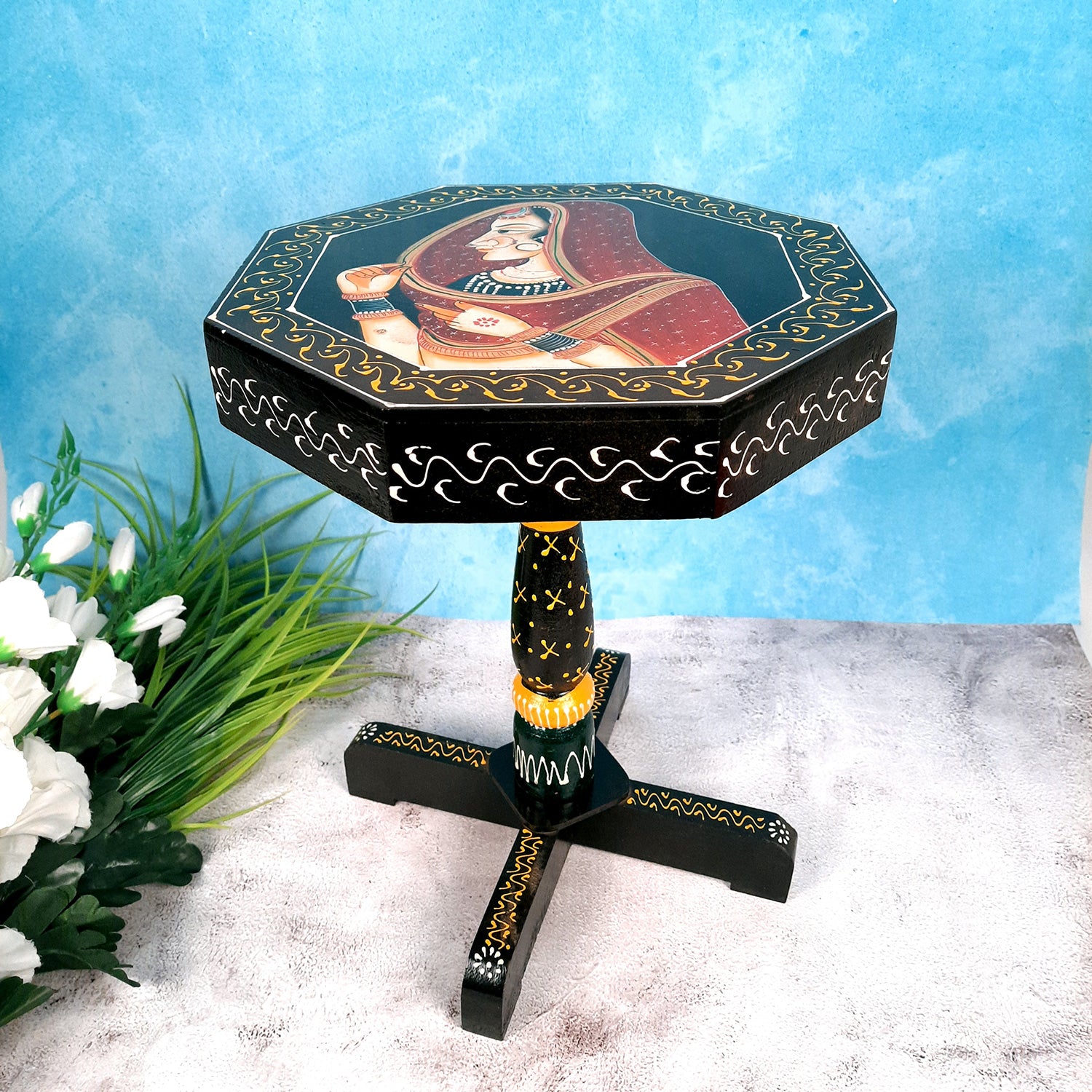 Side Table Stool Wooden | End Table | - Bani Thani Design - for Living Room, Home & Corner Decor & Gifts - 16 inch - apkamart #Style_Pack of 1