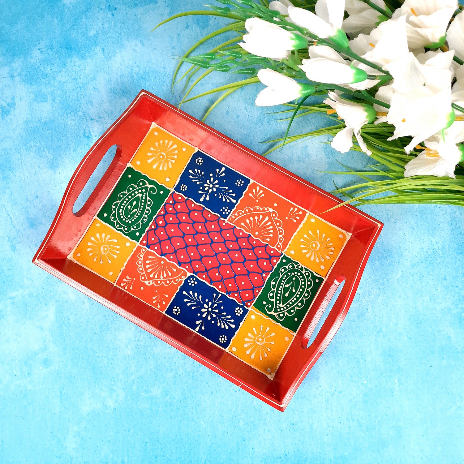 Serving Tray | Wooden Tea Tray - For Home, Kitchen, Dining Table Decor & Gift - 11 Inch - apkamart #Style_Pack of 1