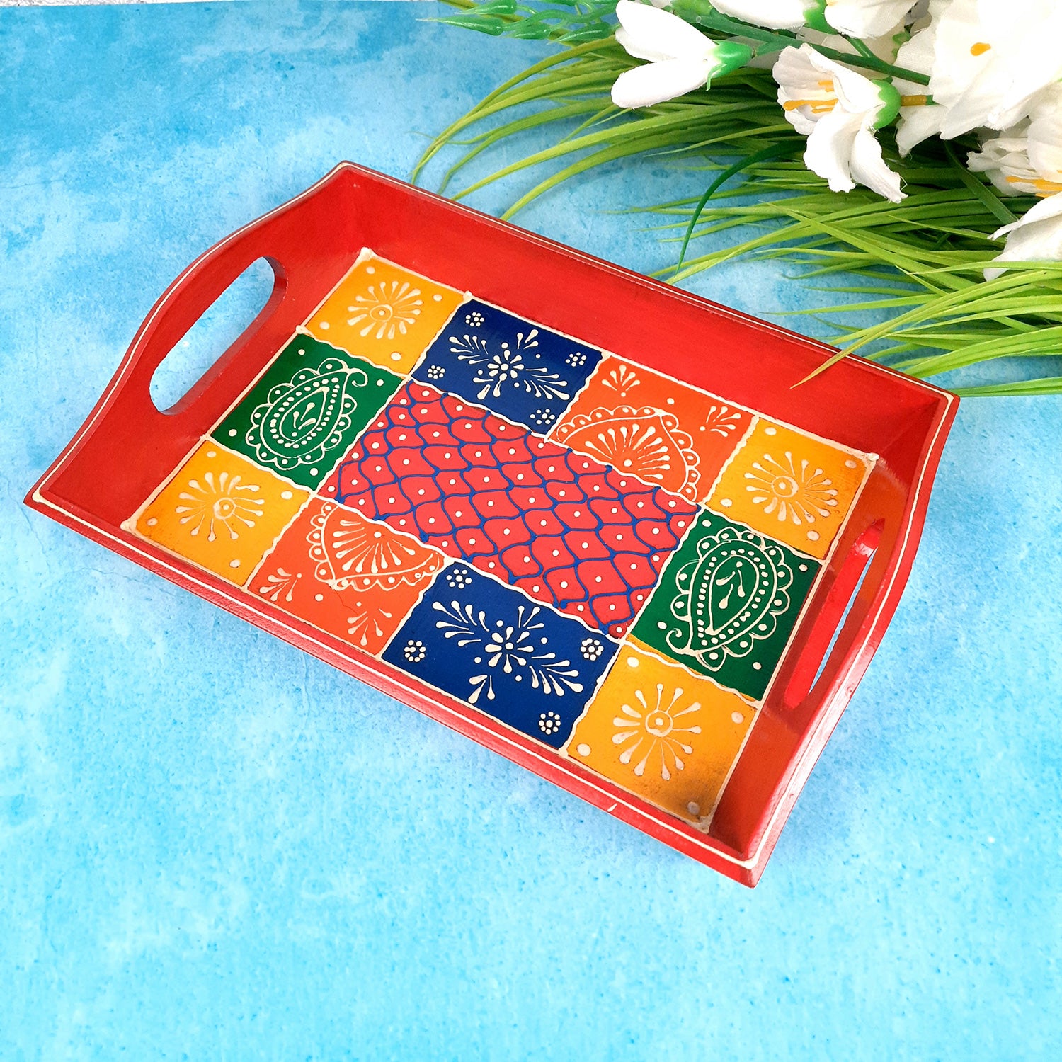 Serving Tray | Wooden Tea Tray - For Home, Kitchen, Dining Table Decor & Gift - 11 Inch - apkamart #Style_Pack of 2