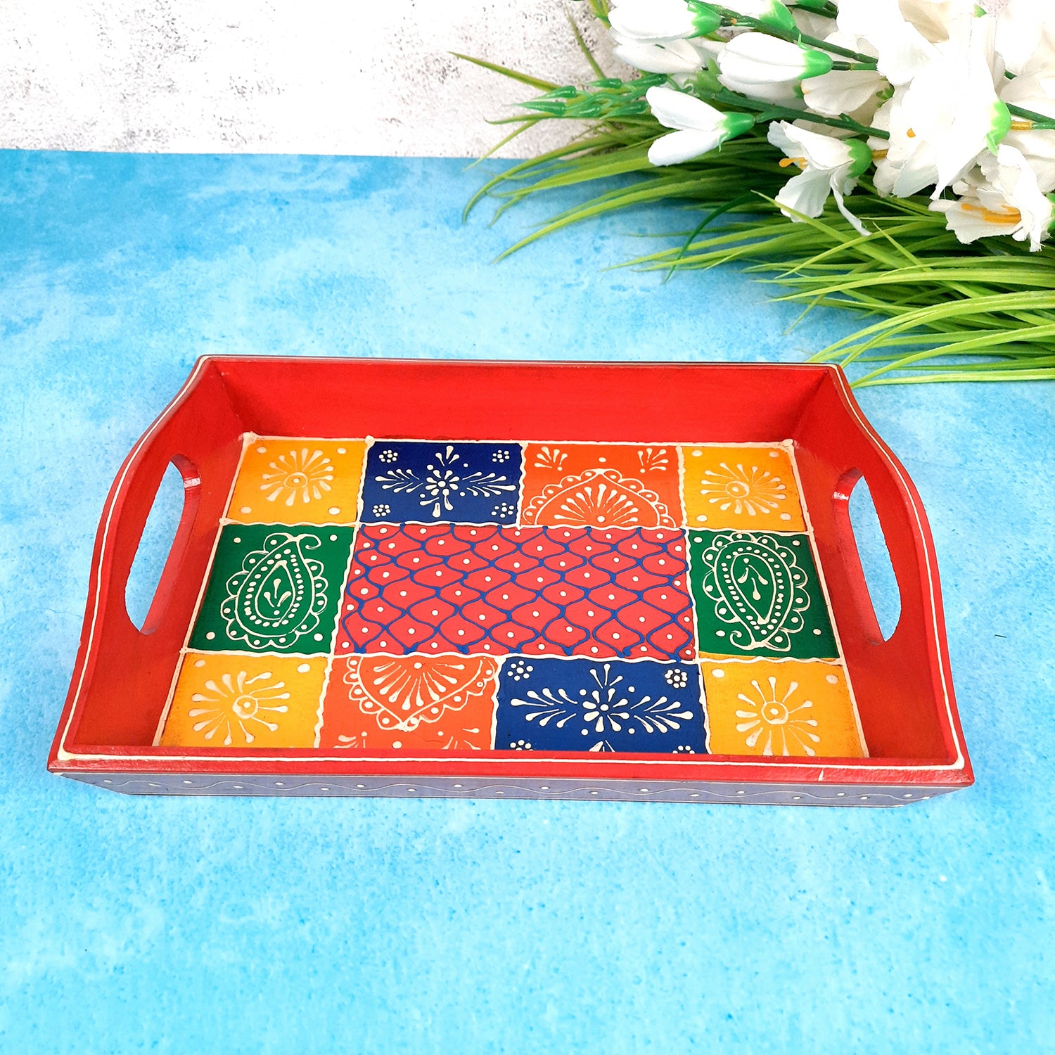 Serving Tray | Wooden Tea Tray - For Home, Kitchen, Dining Table Decor & Gift - 11 Inch - apkamart #Style_Pack of 2