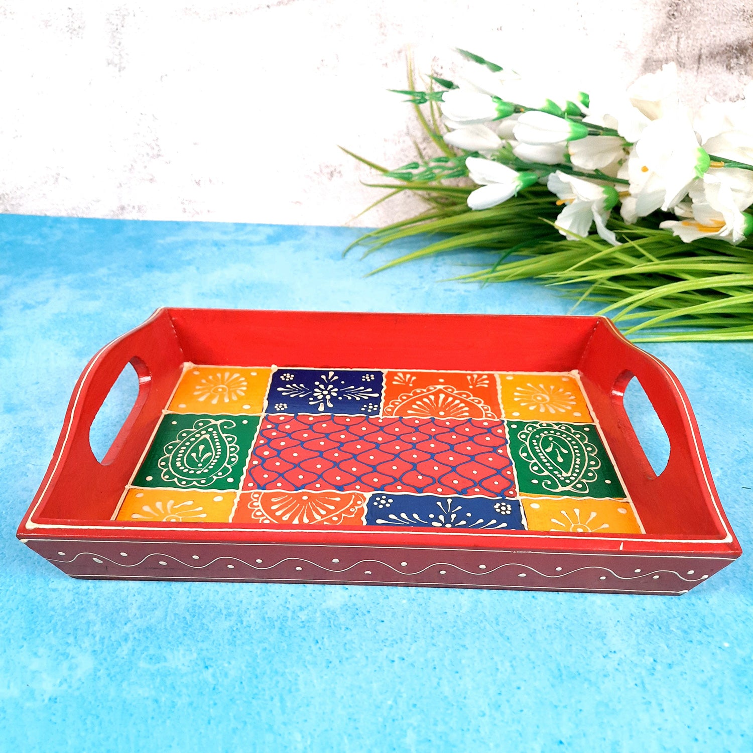 Serving Tray | Wooden Tea Tray - For Home, Kitchen, Dining Table Decor & Gift - 11 Inch - apkamart #Style_Pack of 1