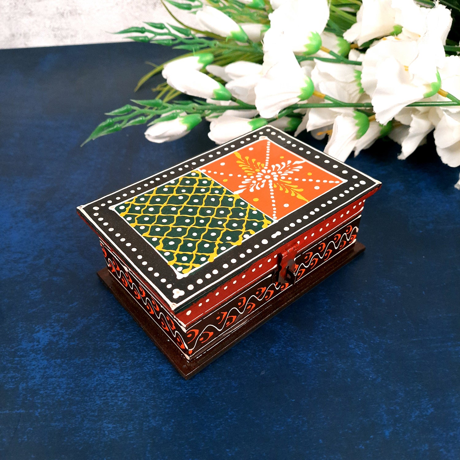 Necklace Box in Mehandi Design | Wooden Jewelry Box for Wedding & Anniversary Gift - 6X4-Apkamart #Style_pack of 1