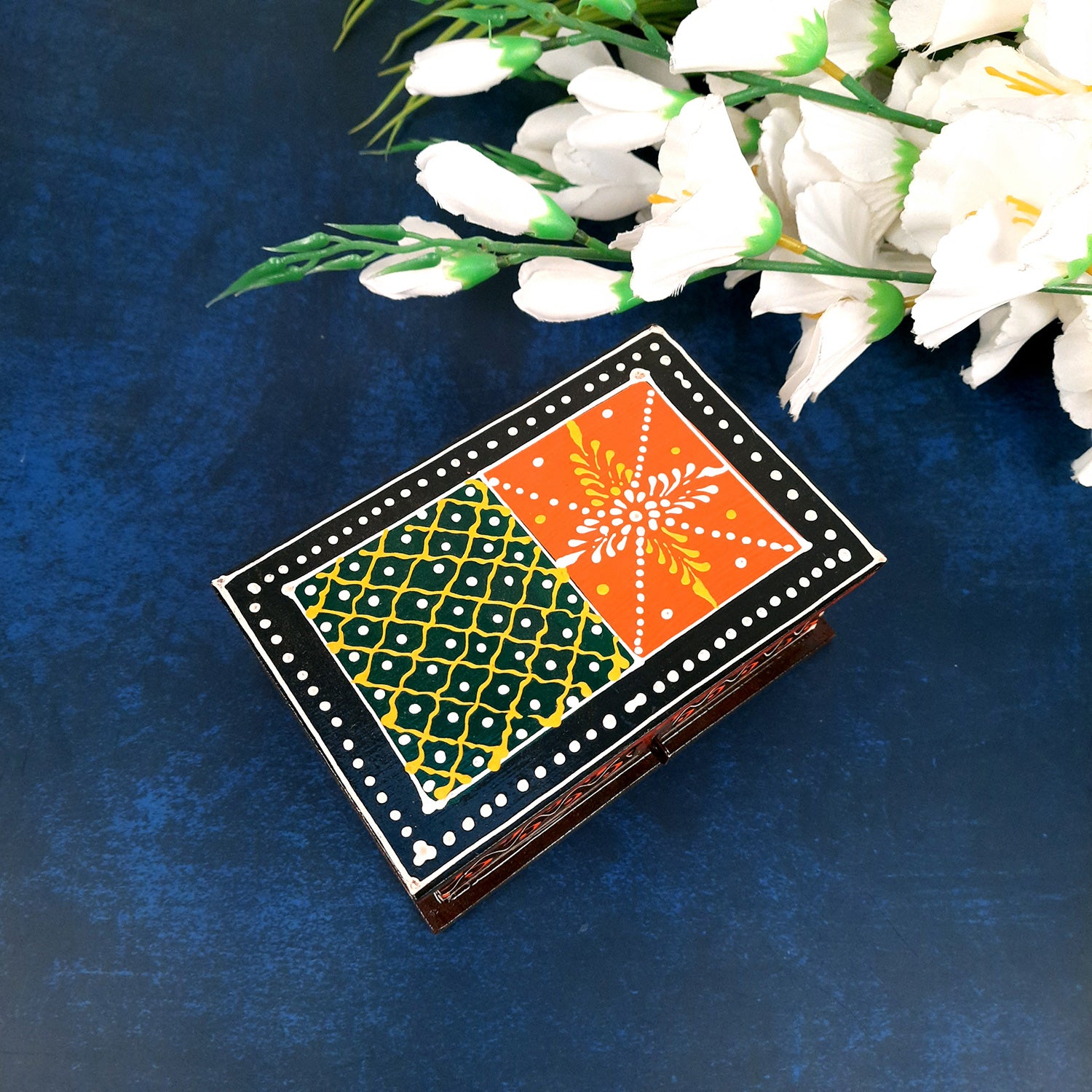 Necklace Box in Mehandi Design | Wooden Jewelry Box for Wedding & Anniversary Gift - 6X4-Apkamart #Style_pack of 1