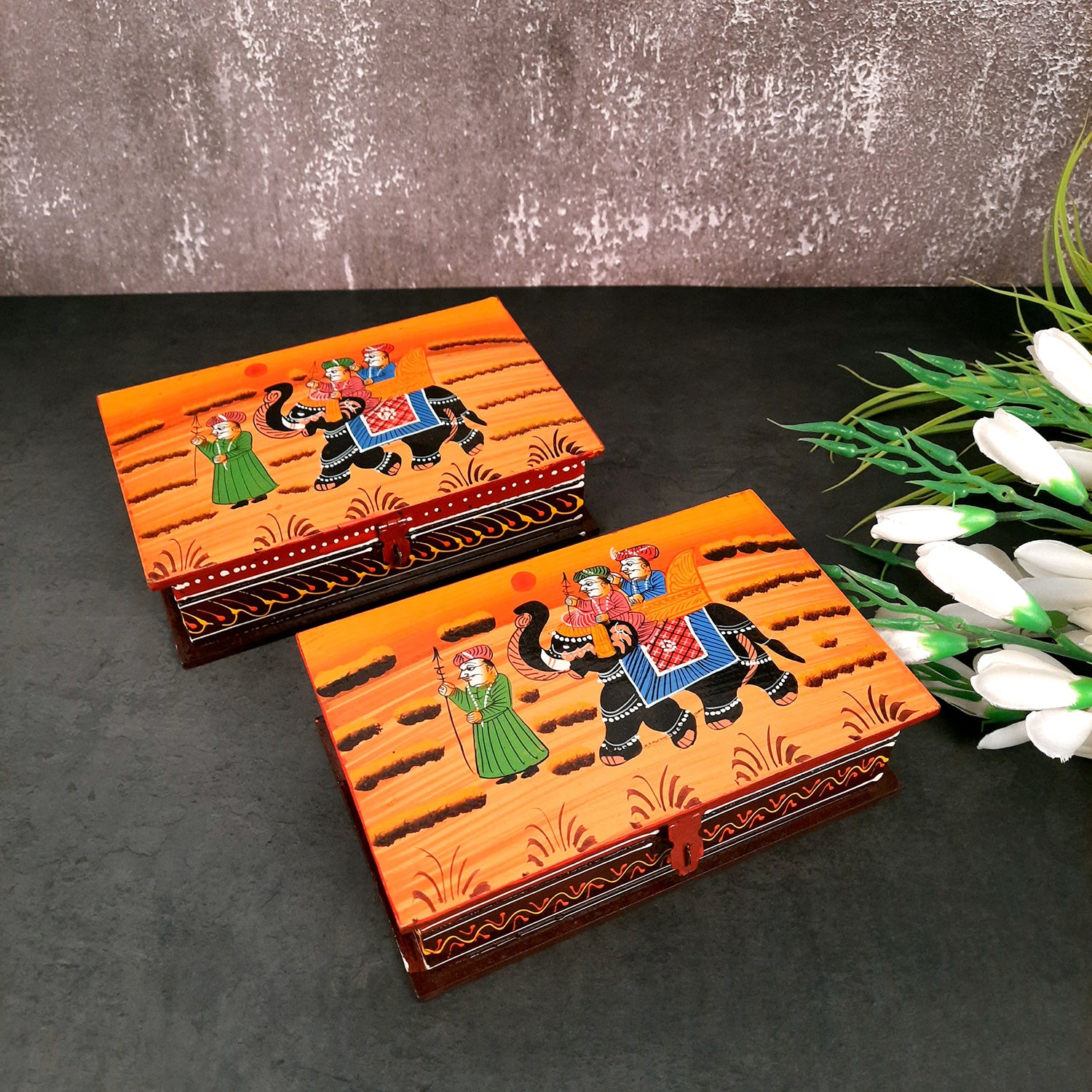 Decorative Box | Small Jewelry Box | Accessory Box - 8X5 Inch- Apkamart #Style_Pack of 2