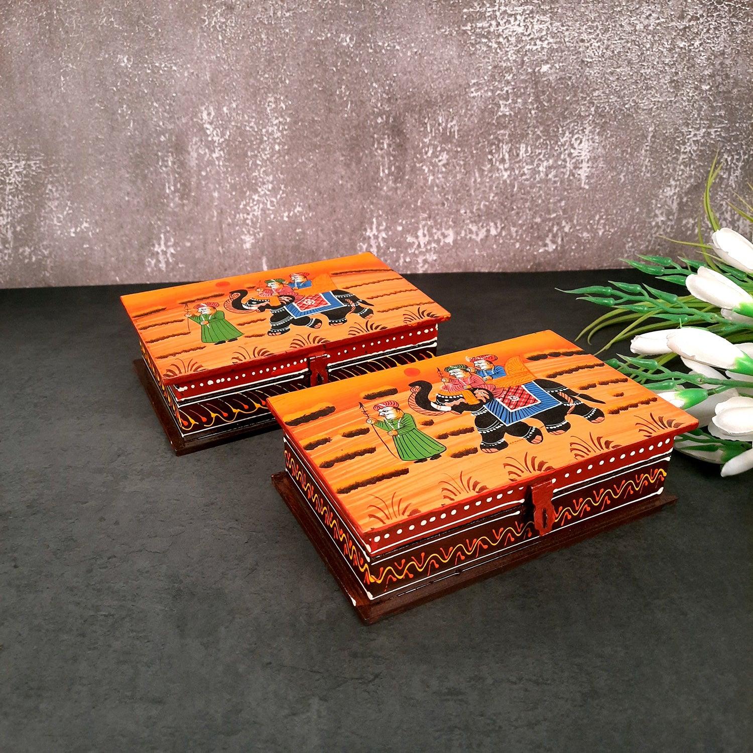 Decorative Box | Small Jewelry Box | Accessory Box - 8X5 Inch- Apkamart #Style_Pack of 2