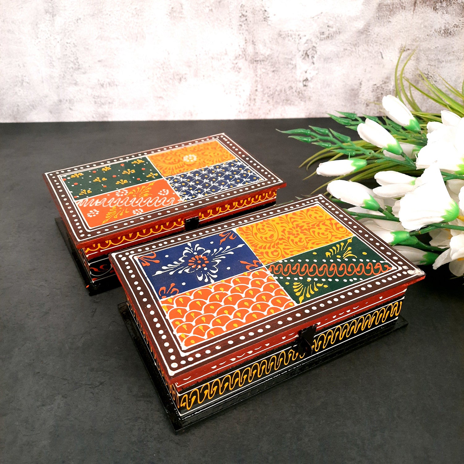 Wooden Box | Jewellery Box with Lock for Wedding & Anniversary Gift - 8X5- Apkamart #Style_Pack of 2