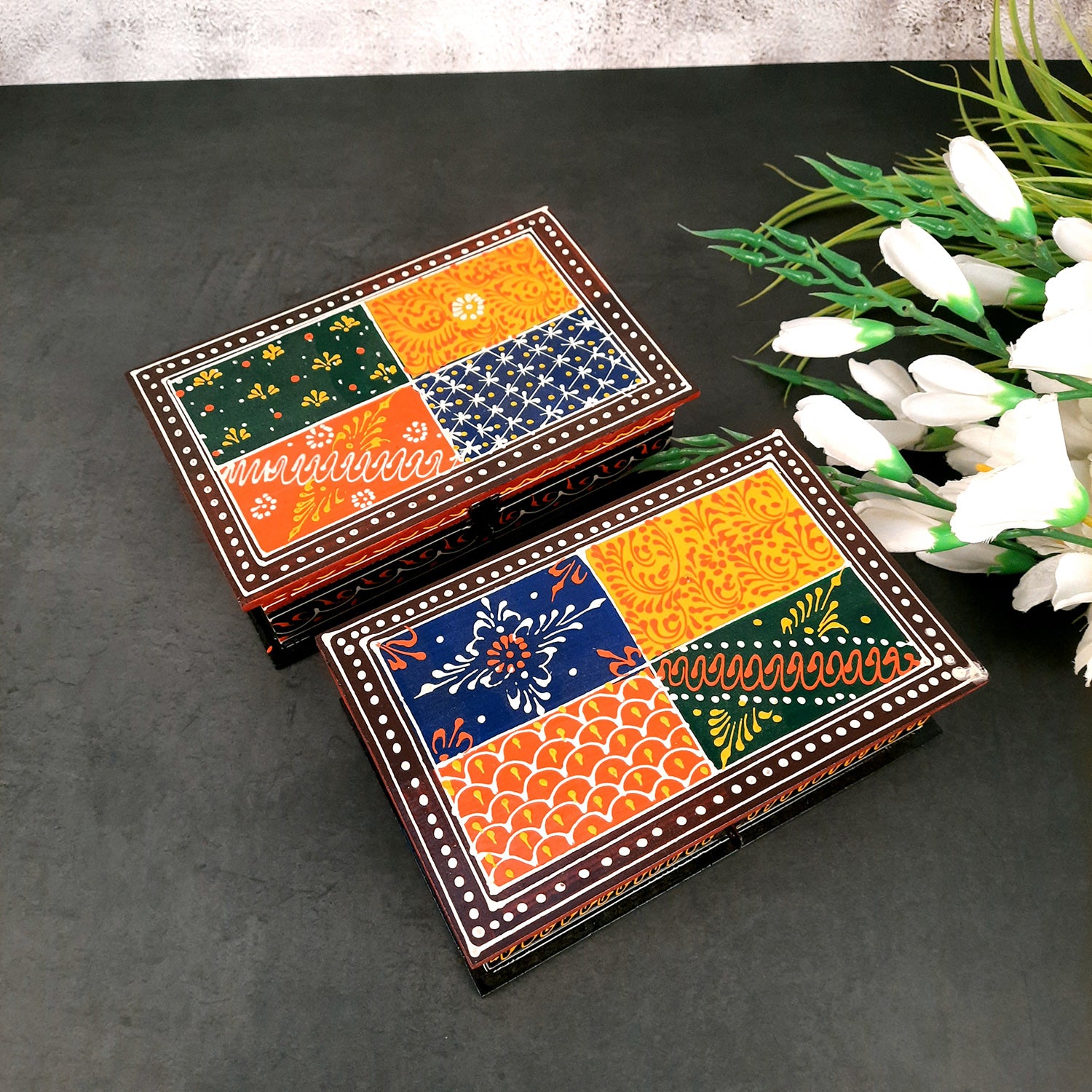 Wooden Box | Jewellery Box with Lock for Wedding & Anniversary Gift - 8X5- Apkamart #Style_Pack of 2