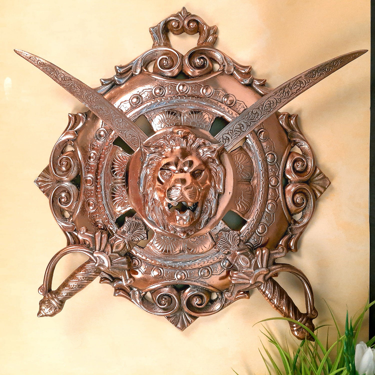 Dhal Talwar Wall Hanging Set | Sword & Shield Wall Mount - Lion Design - For Home, Living Room, Wall Decoration - 20 Inch - Apkamart