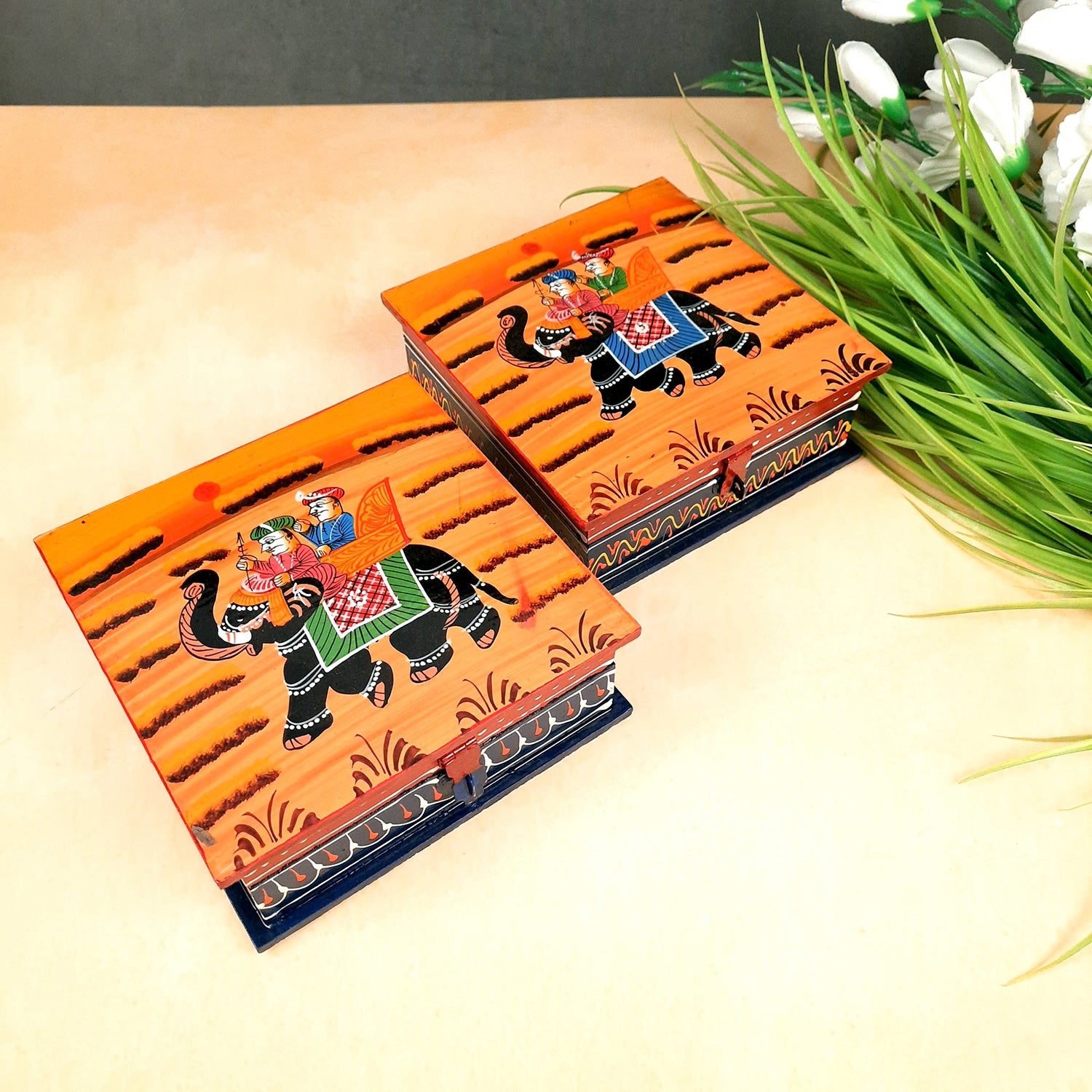 Jewellery Box | Wooden Jewelry Box Decorative - For Earring, Necklace & Gifts - 6 Inch - apkamart #Style_Pack of 2