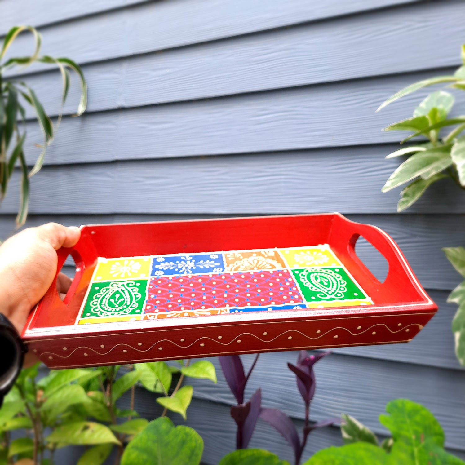 Serving Tray | Wooden Tea Tray - For Home, Kitchen, Dining Table Decor & Gift - 11 Inch - apkamart #Style_Pack of 1