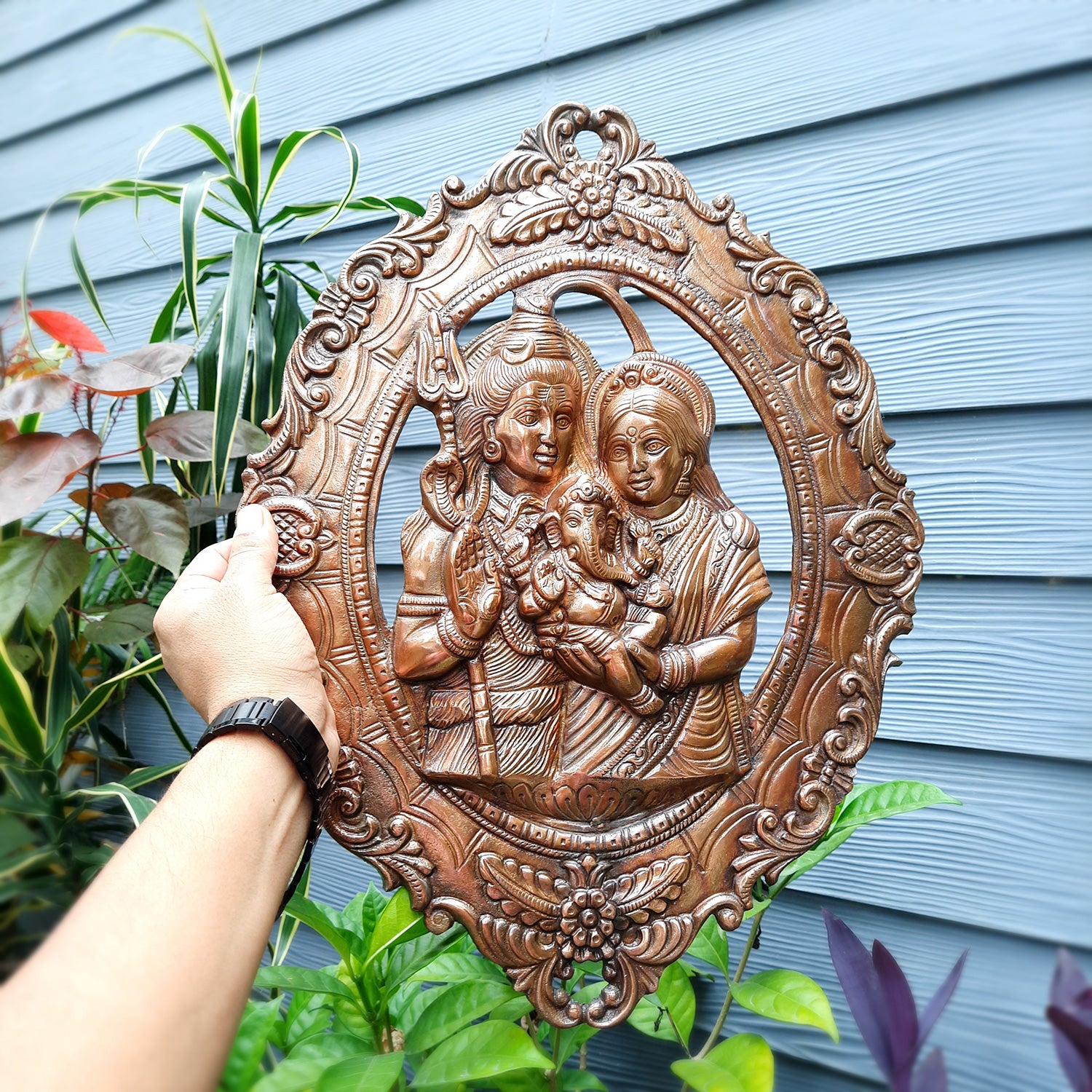 Shiva Parvati Ganesha Wall Hanging | Shiv Parivwar Wall Decor -For Home, Living Room, Office Decor & Gift - 19 Inch - apkamart