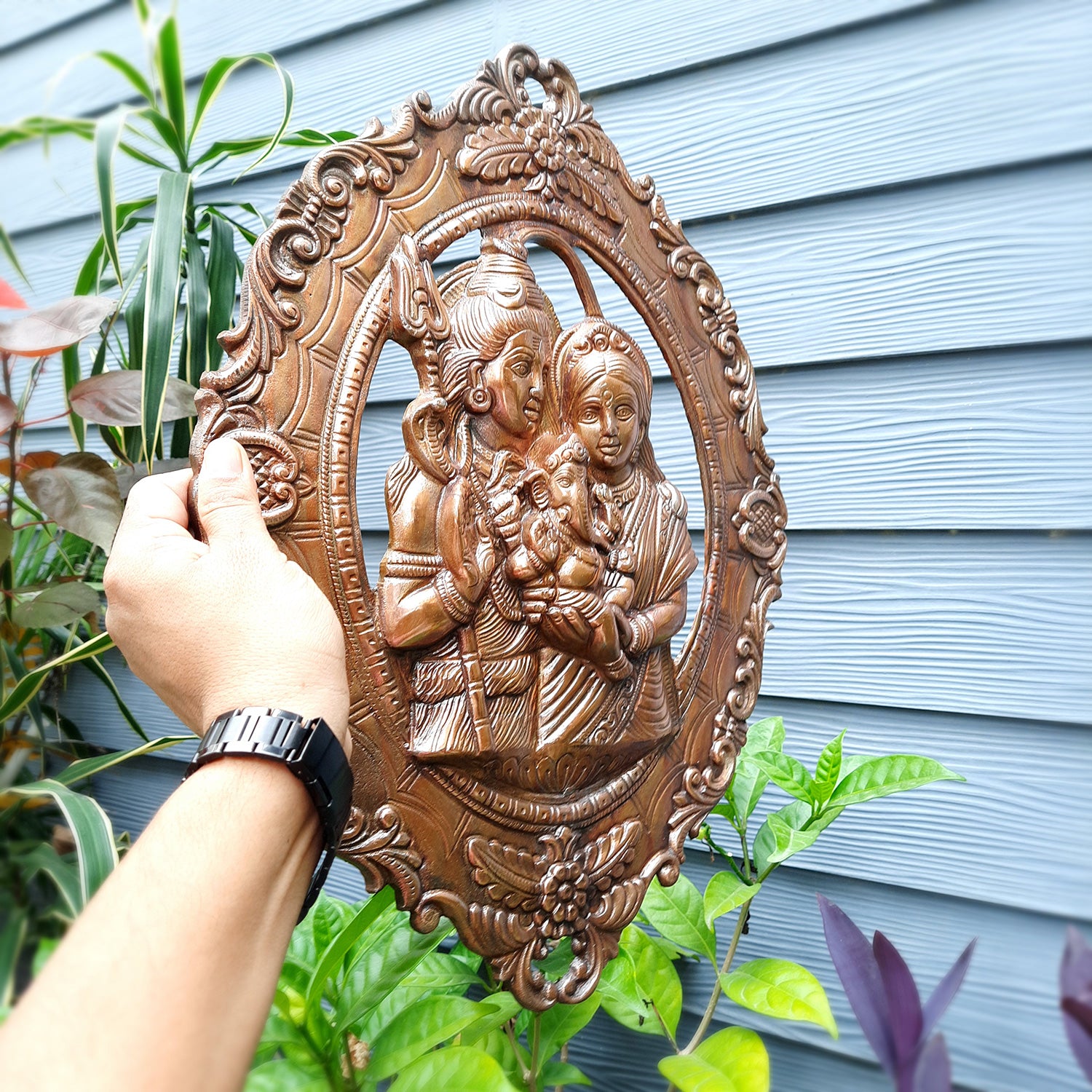 Shiva Parvati Ganesha Wall Hanging | Shiv Parivwar Wall Decor -For Home, Living Room, Office Decor & Gift - 19 Inch - apkamart