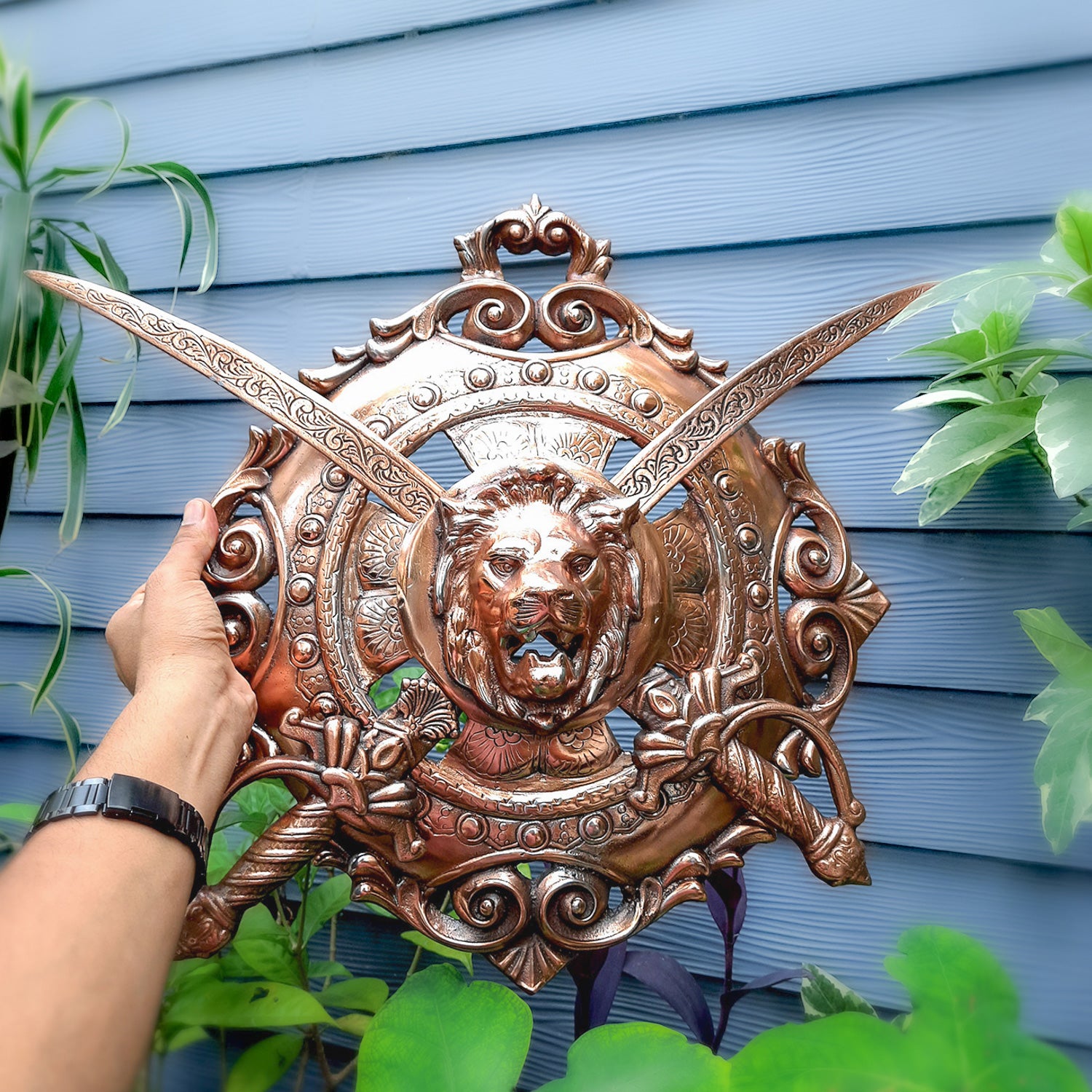 Dhal Talwar Wall Hanging Set | Sword & Shield Wall Mount - Lion Design - For Home, Living Room, Wall Decoration - 20 Inch - Apkamart