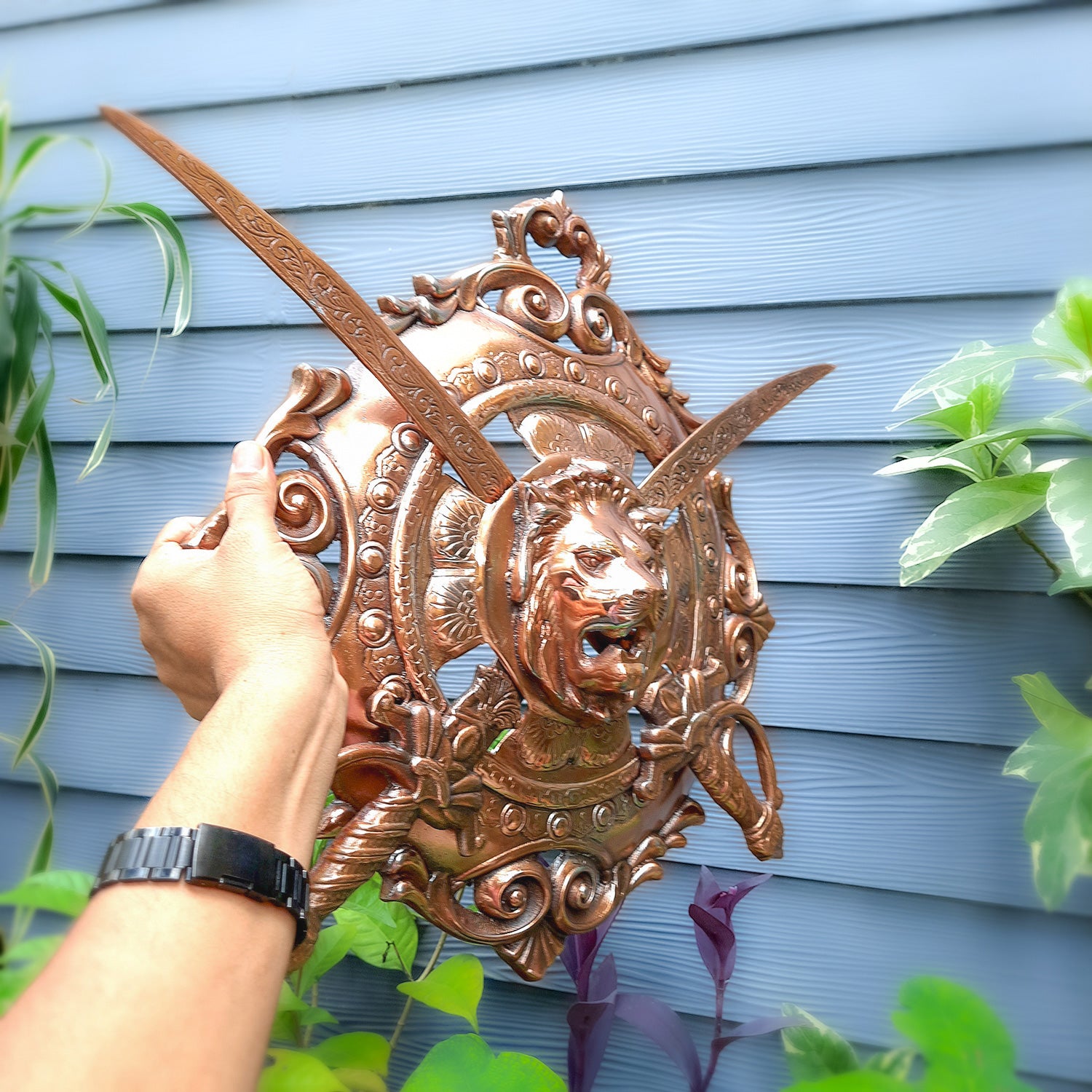 Dhal Talwar Wall Hanging Set | Sword & Shield Wall Mount - Lion Design - For Home, Living Room, Wall Decoration - 20 Inch - Apkamart