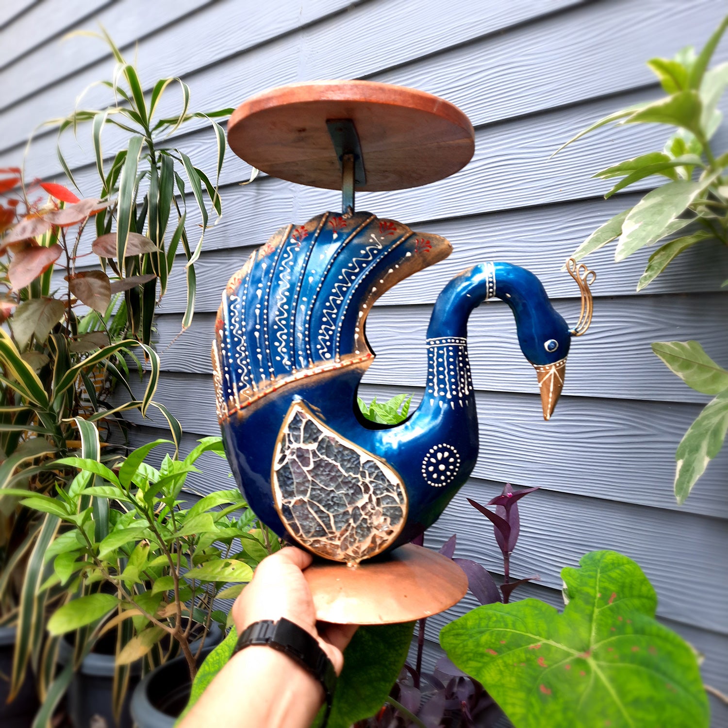 Antique Side Table Swan Design - 15 Inch for Home and Corner Decor - ApkaMartSide Table Peacock Design | End Table Cum Showpiece - for Living Room, Home and Corner Decor & Gift - 15 Inch - apkamart #Color_Blue