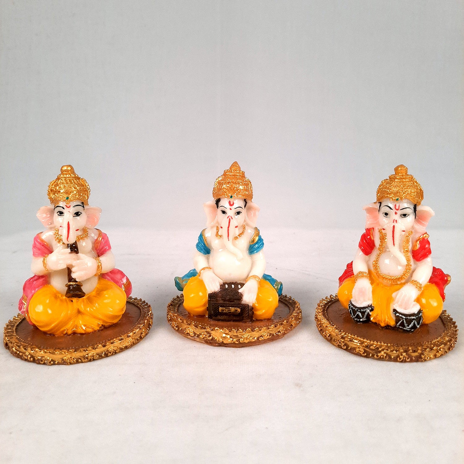 Ganesh Idol | Ganesha Statue - for Pooja, Home & Table Decor | Ganpati Murti for Office Desk, Car Dashboard - 4 Inch (Set of 3) - apkamart