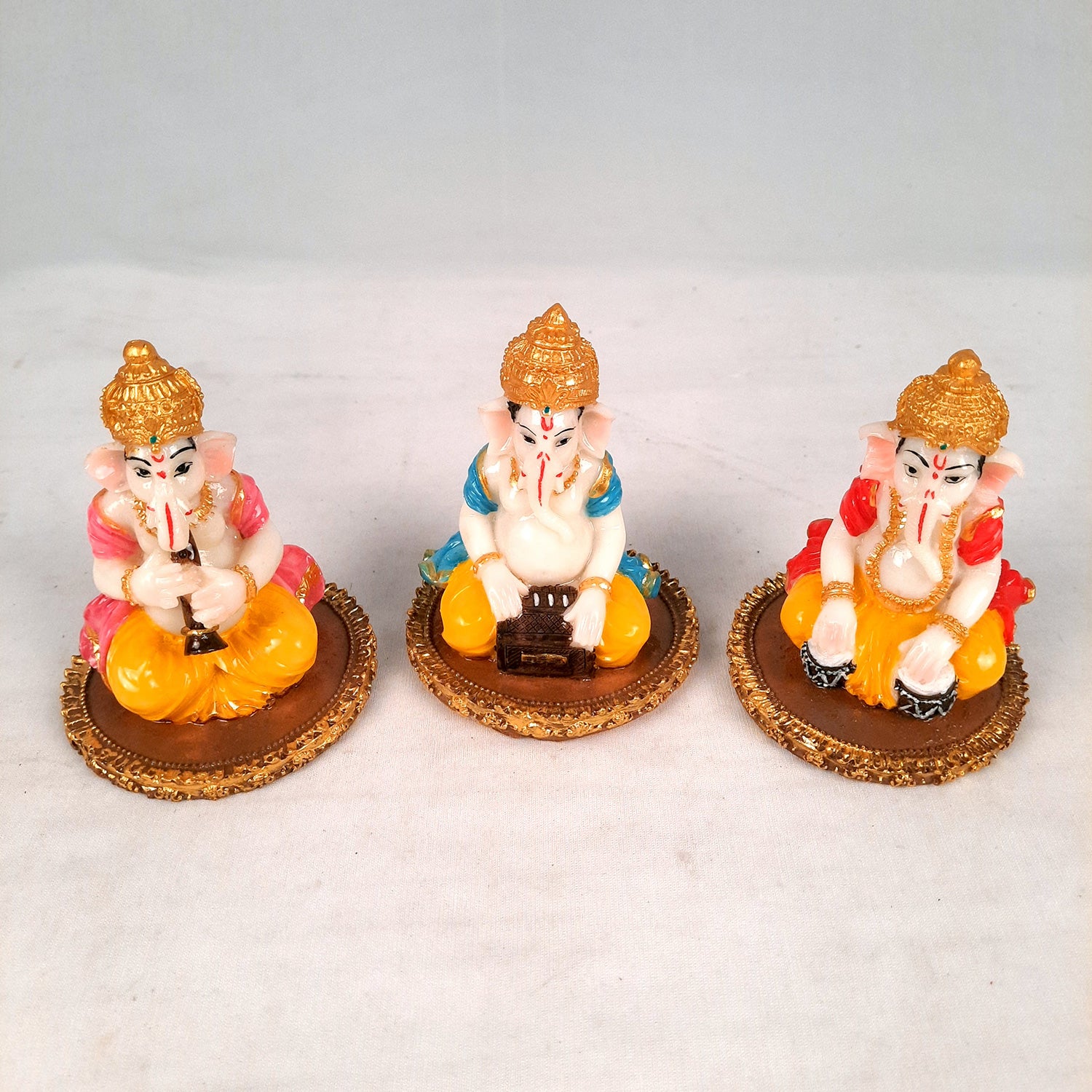 Ganesh Idol | Ganesha Statue - for Pooja, Home & Table Decor | Ganpati Murti for Office Desk, Car Dashboard - 4 Inch (Set of 3) - apkamart