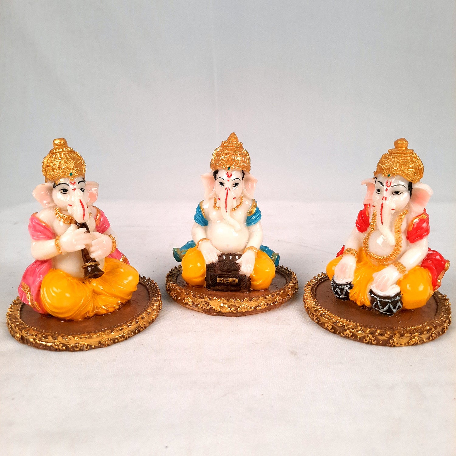 Ganesh Idol | Ganesha Statue - for Pooja, Home & Table Decor | Ganpati Murti for Office Desk, Car Dashboard - 4 Inch (Set of 3) - apkamart