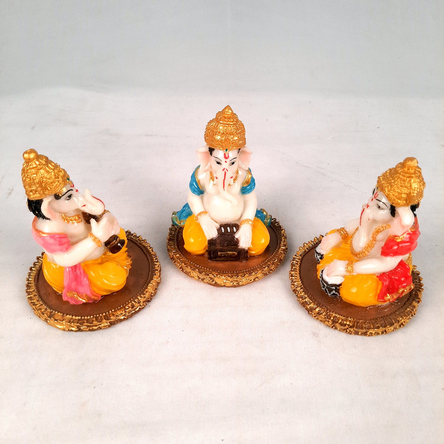 Ganesh Idol | Ganesha Statue - for Pooja, Home & Table Decor | Ganpati Murti for Office Desk, Car Dashboard - 4 Inch (Set of 3) - apkamart