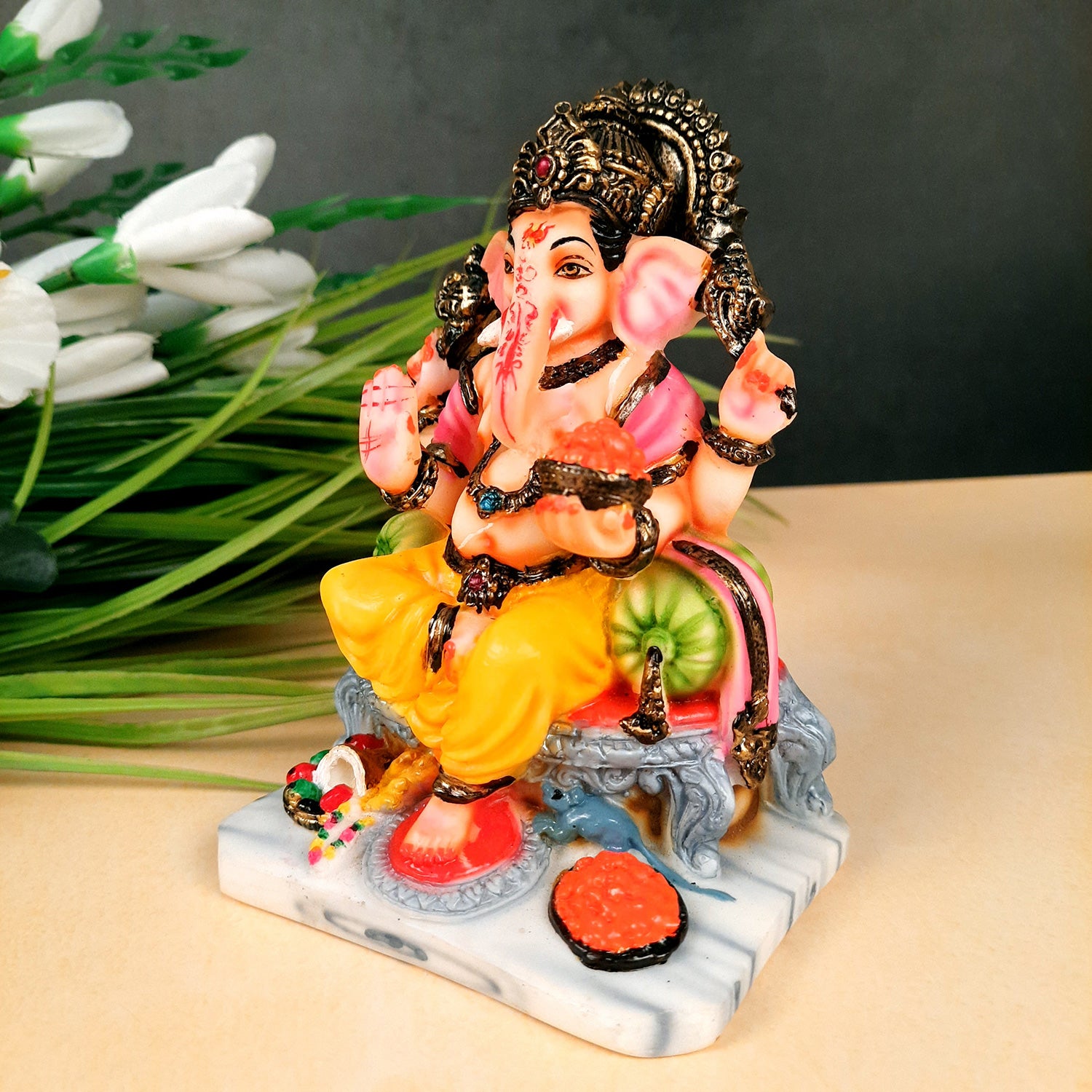 Ganesh Idol | Ganesha Statue - for Puja, Home & Table Decor | Housewarming, Diwali & Festival Gift - 6 Inch - apkamart