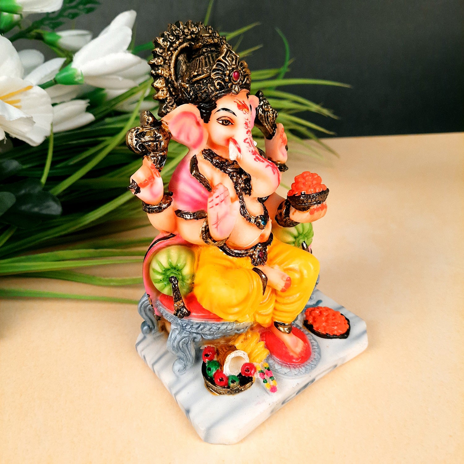 Ganesh Idol | Ganesha Statue - for Puja, Home & Table Decor | Housewarming, Diwali & Festival Gift - 6 Inch - apkamart