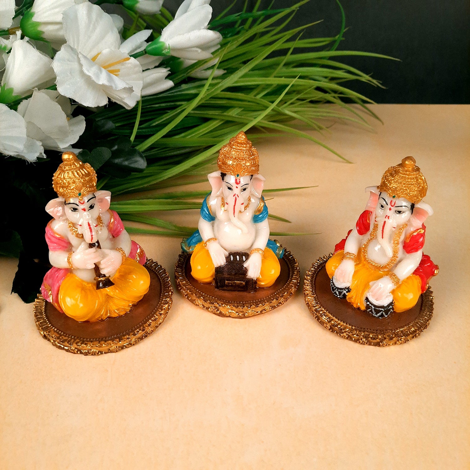 Ganesh Idol | Ganesha Statue - for Pooja, Home & Table Decor | Ganpati Murti for Office Desk, Car Dashboard - 4 Inch (Set of 3) - apkamart