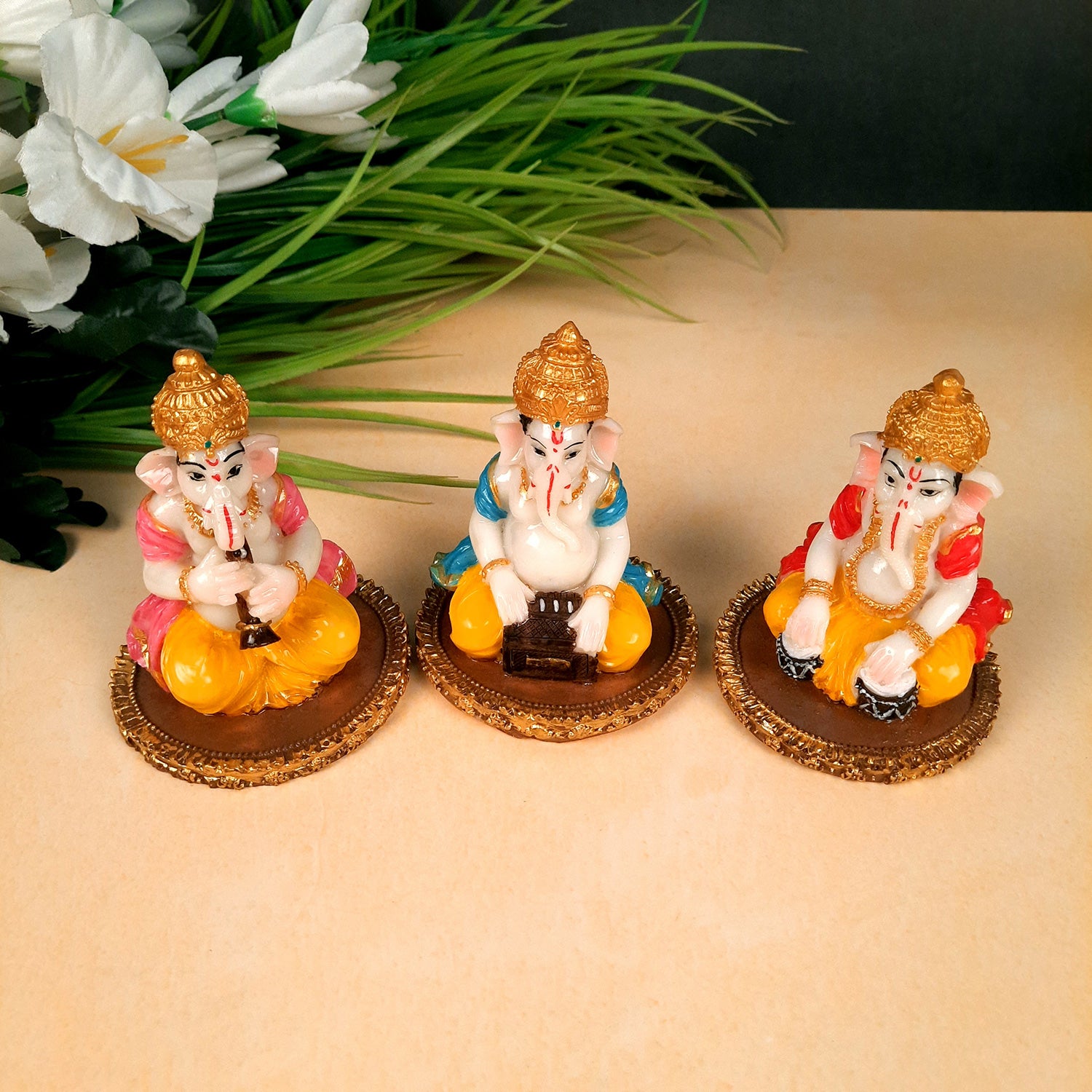 Ganesh Idol | Ganesha Statue - for Pooja, Home & Table Decor | Ganpati Murti for Office Desk, Car Dashboard - 4 Inch (Set of 3) - apkamart