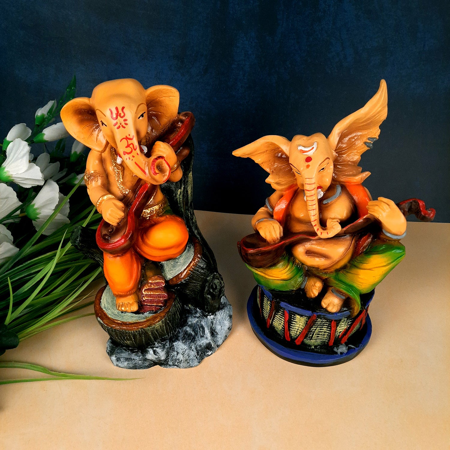 Ganesh Idol | Ganesha Statue - for Puja, Home & Table Decor | Housewarming & Festival Gift - 11 Inch (Set of 2) - Apkamart