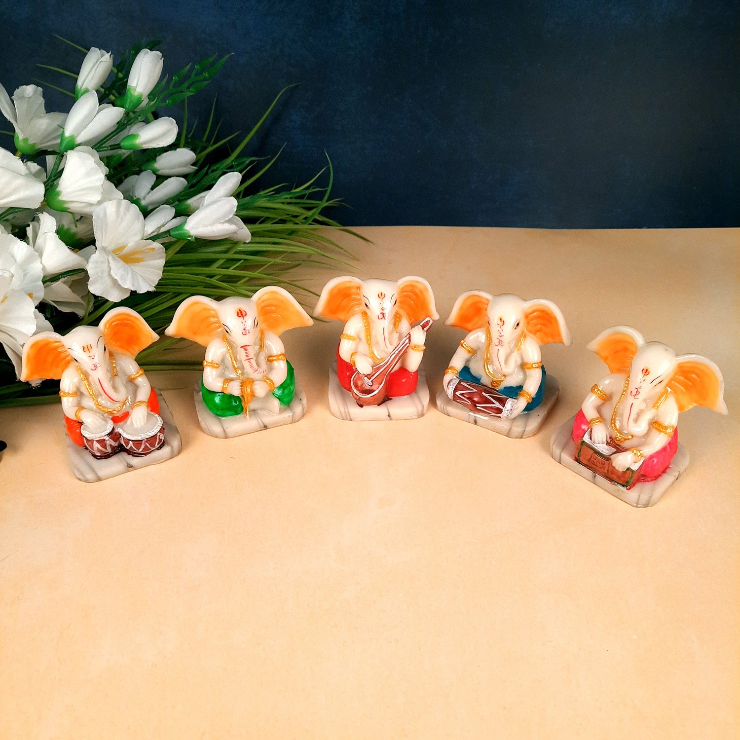 Ganesh Idol | Ganesha Statue - for Pooja, Home & Table Decor | Ganpati Murti for Office Desk, Car Dashboard - 4 Inch (Set of 5) - apkamart