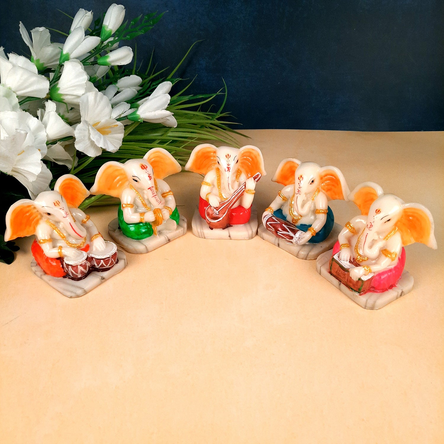 Ganesh Idol | Ganesha Statue - for Pooja, Home & Table Decor | Ganpati Murti for Office Desk, Car Dashboard - 4 Inch (Set of 5) - apkamart