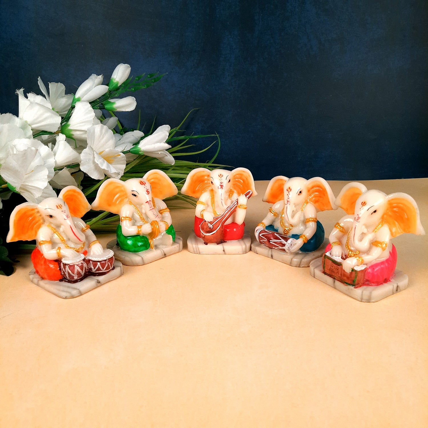 Ganesh Idol | Ganesha Statue - for Pooja, Home & Table Decor | Ganpati Murti for Office Desk, Car Dashboard - 4 Inch (Set of 5) - apkamart