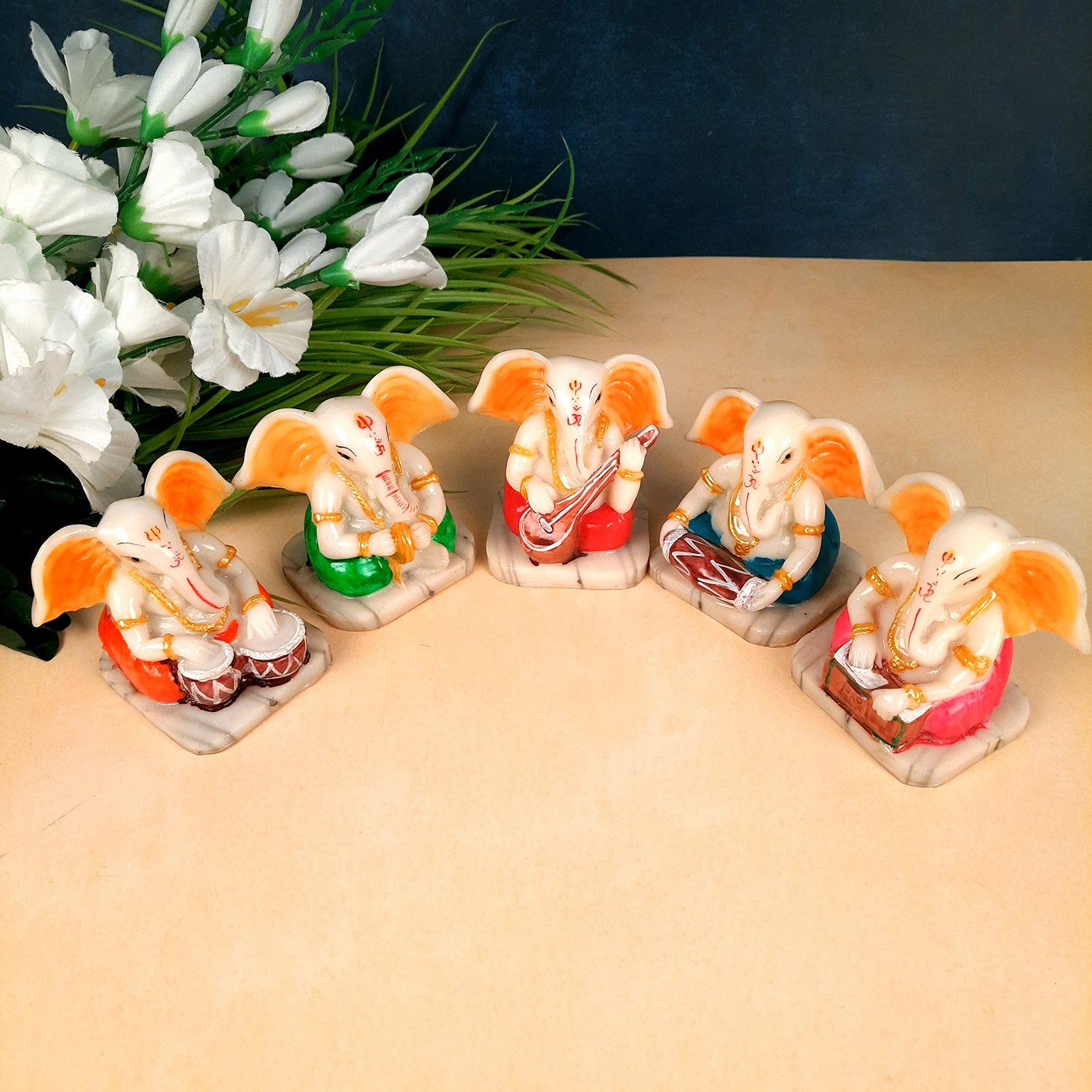 Ganesh Idol | Ganesha Statue - for Pooja, Home & Table Decor | Ganpati Murti for Office Desk, Car Dashboard - 4 Inch (Set of 5) - apkamart