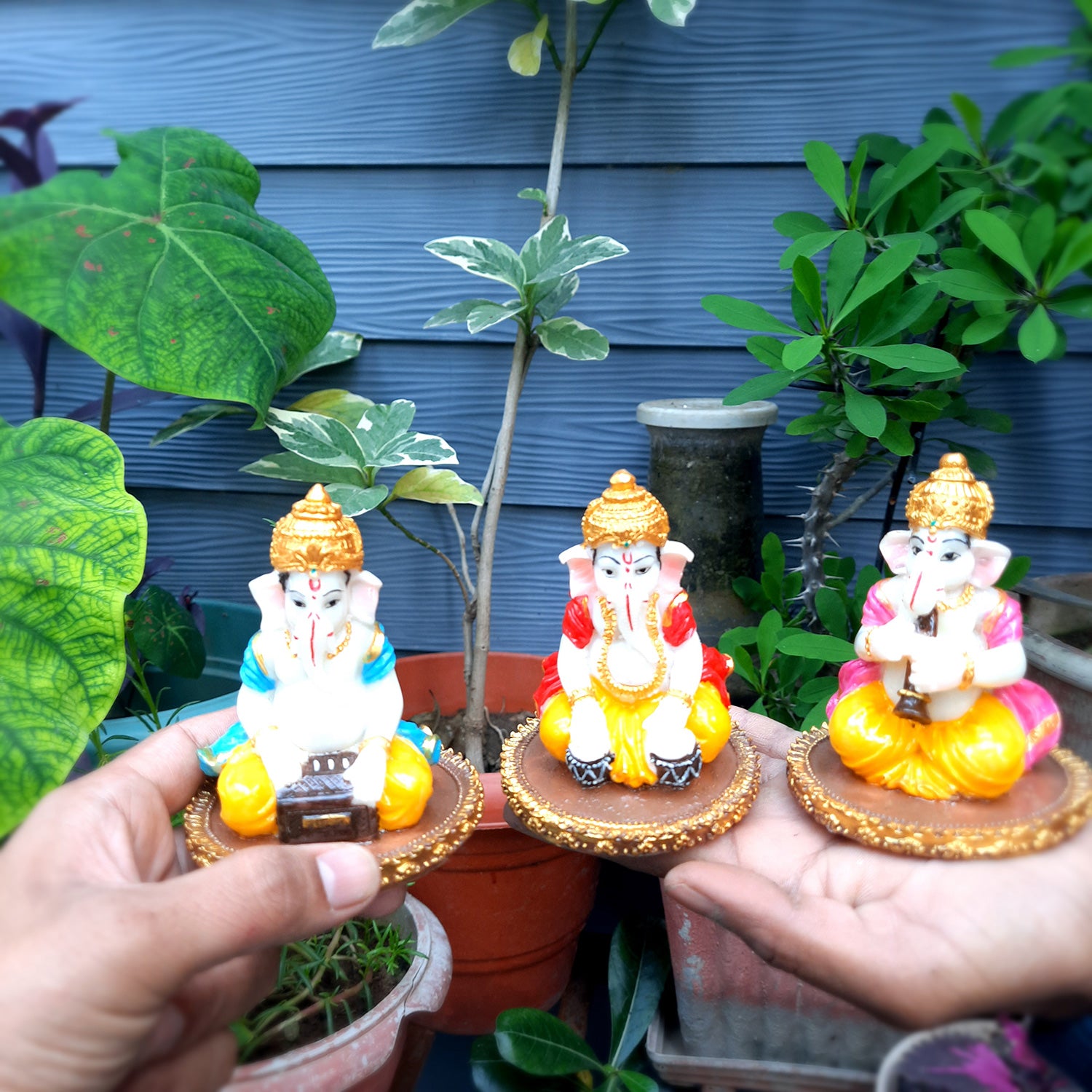 Ganesh Idol | Ganesha Statue - for Pooja, Home & Table Decor | Ganpati Murti for Office Desk, Car Dashboard - 4 Inch (Set of 3) - apkamart