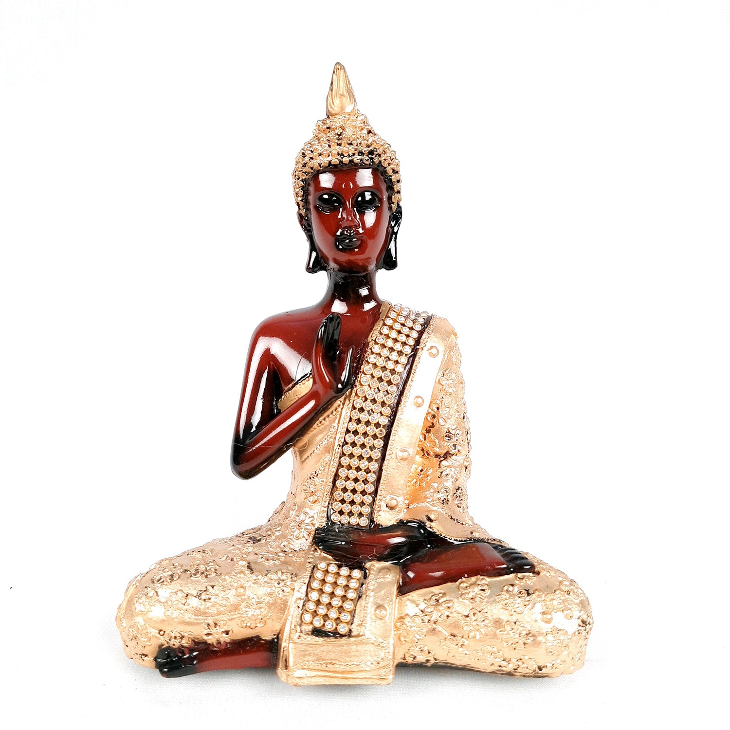 Buddha Statue with Rustic Look | Lord Gautam Buddha Showpiece in blessing Pose - For Living room, Home, Table, Office Decor & Gift - 8 Inch - apkamart