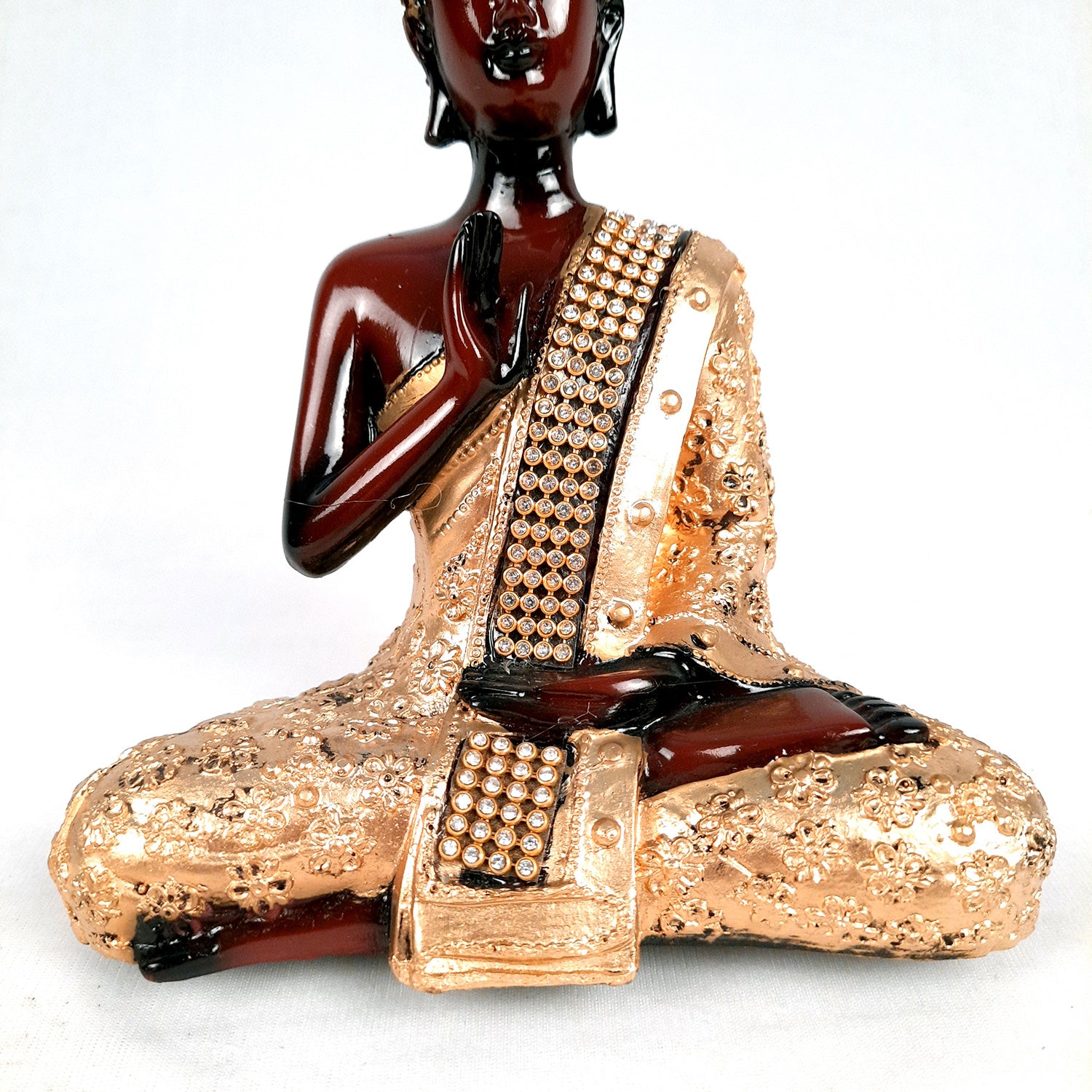 Buddha Statue with Rustic Look | Lord Gautam Buddha Showpiece in blessing Pose - For Living room, Home, Table, Office Decor & Gift - 8 Inch - apkamart