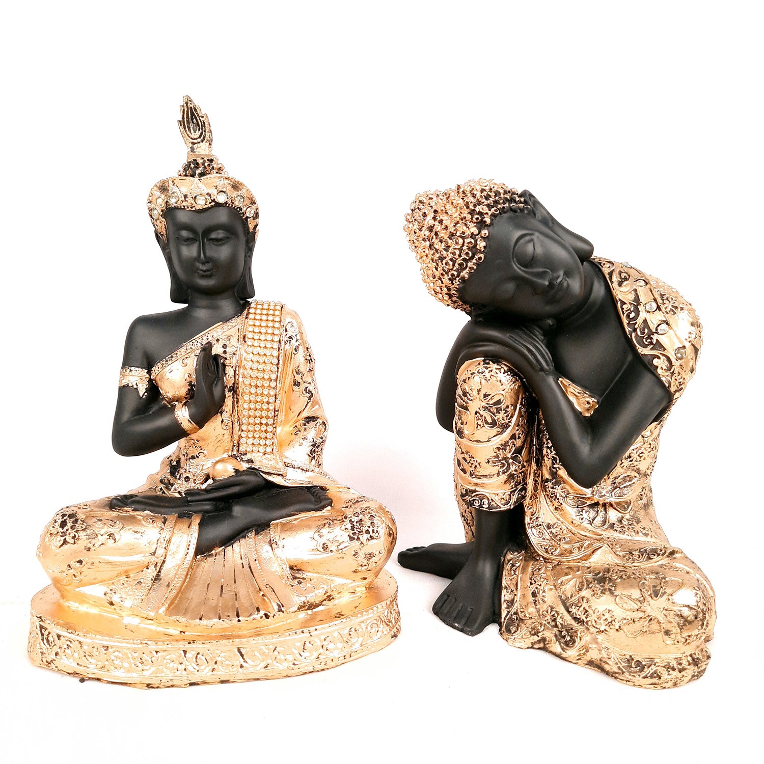 Buddha Home Decor - for Peace & Wealth - 10 Inch Set of 2- Apkamart