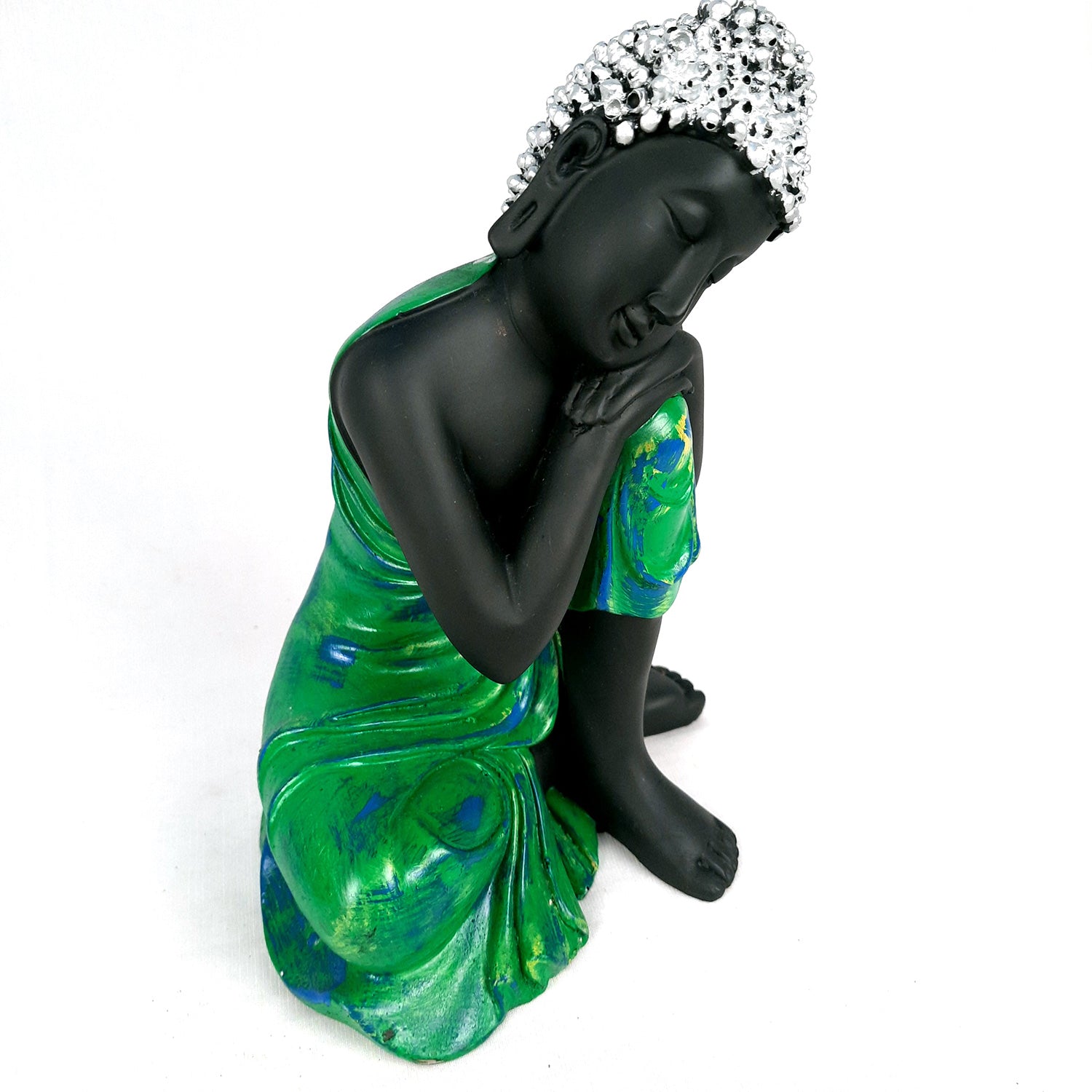 Buddha Statue with Rustic Look | Lord Gautam Buddha Showpiece in Relaxing Pose - For Living room, Home, Table, Office Decor & Gift - 8 Inch - apkamart