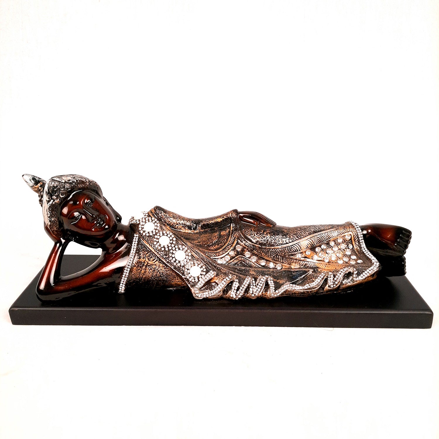 Buddha Statue with Rustic Look | Lord Gautam Buddha Showpiece in Sleeping Pose - For Living room, Home, Table, Office Decor & Gift- 14 Inch - apkamart