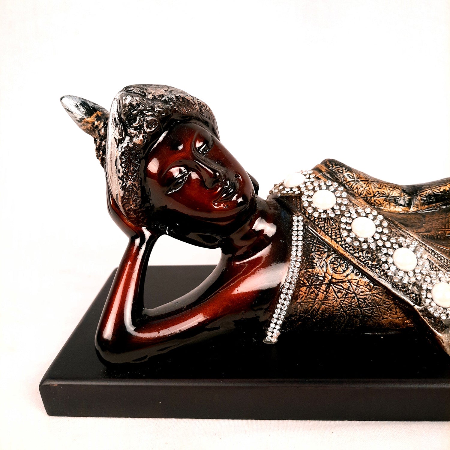 Buddha Statue with Rustic Look | Lord Gautam Buddha Showpiece in Sleeping Pose - For Living room, Home, Table, Office Decor & Gift- 14 Inch - apkamart