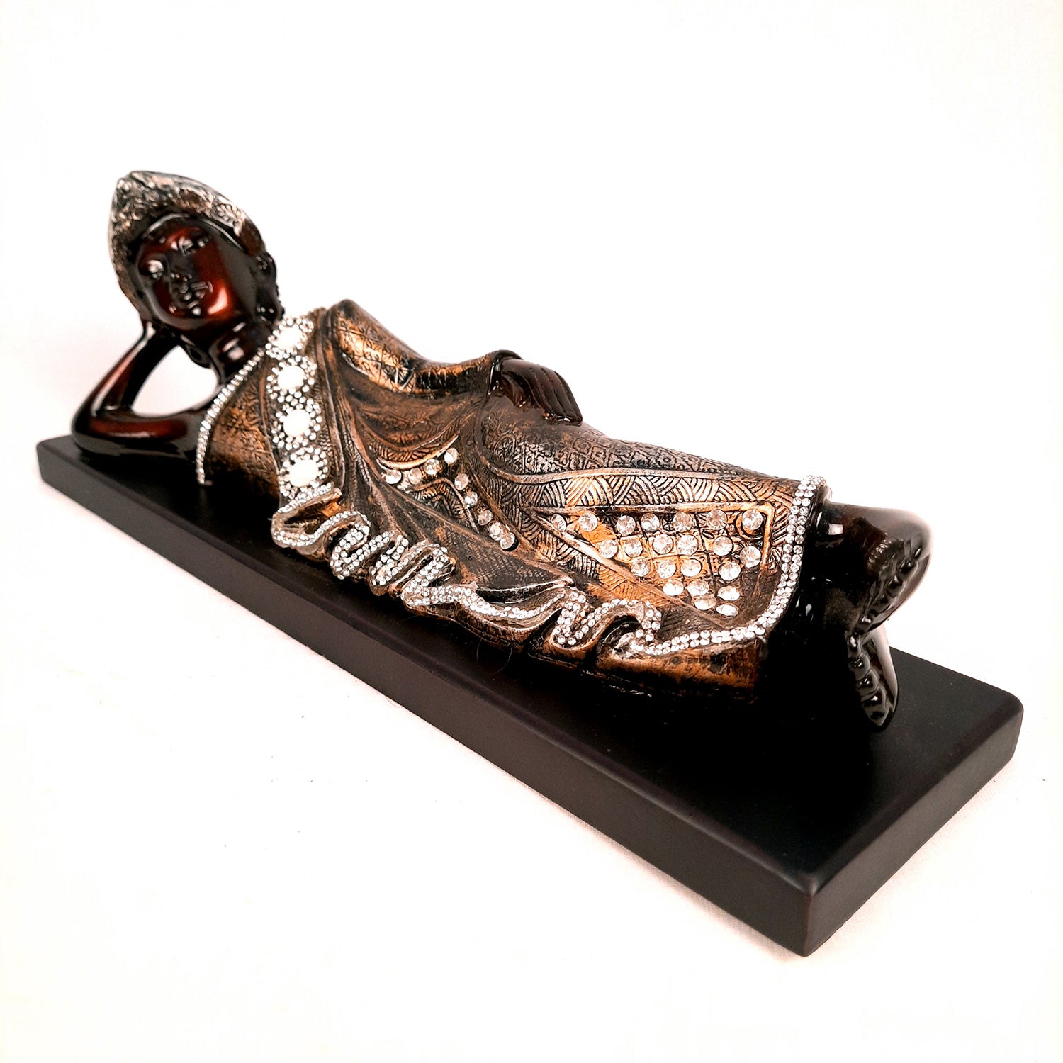 Buddha Statue with Rustic Look | Lord Gautam Buddha Showpiece in Sleeping Pose - For Living room, Home, Table, Office Decor & Gift- 14 Inch - apkamart