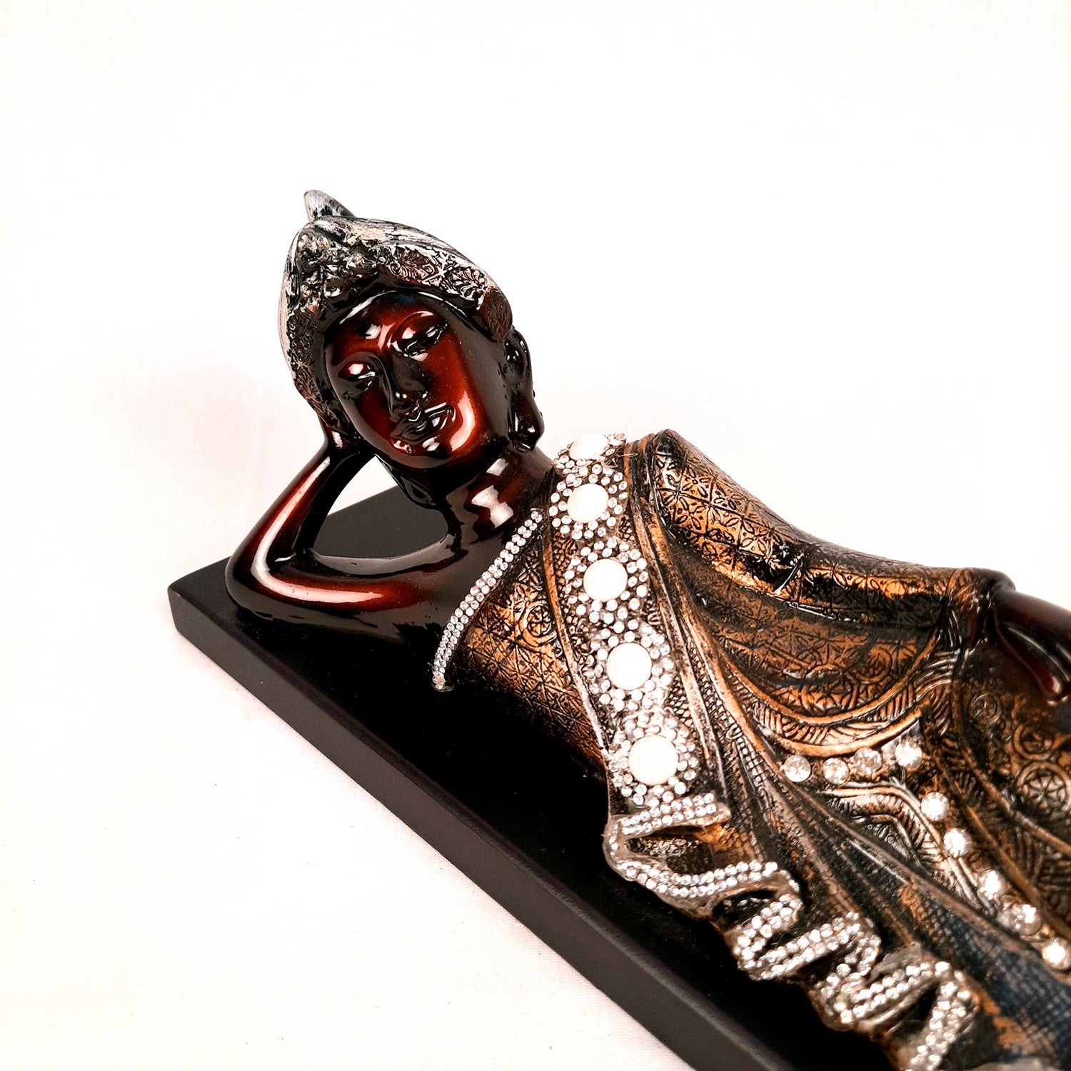 Buddha Statue with Rustic Look | Lord Gautam Buddha Showpiece in Sleeping Pose - For Living room, Home, Table, Office Decor & Gift- 14 Inch - apkamart