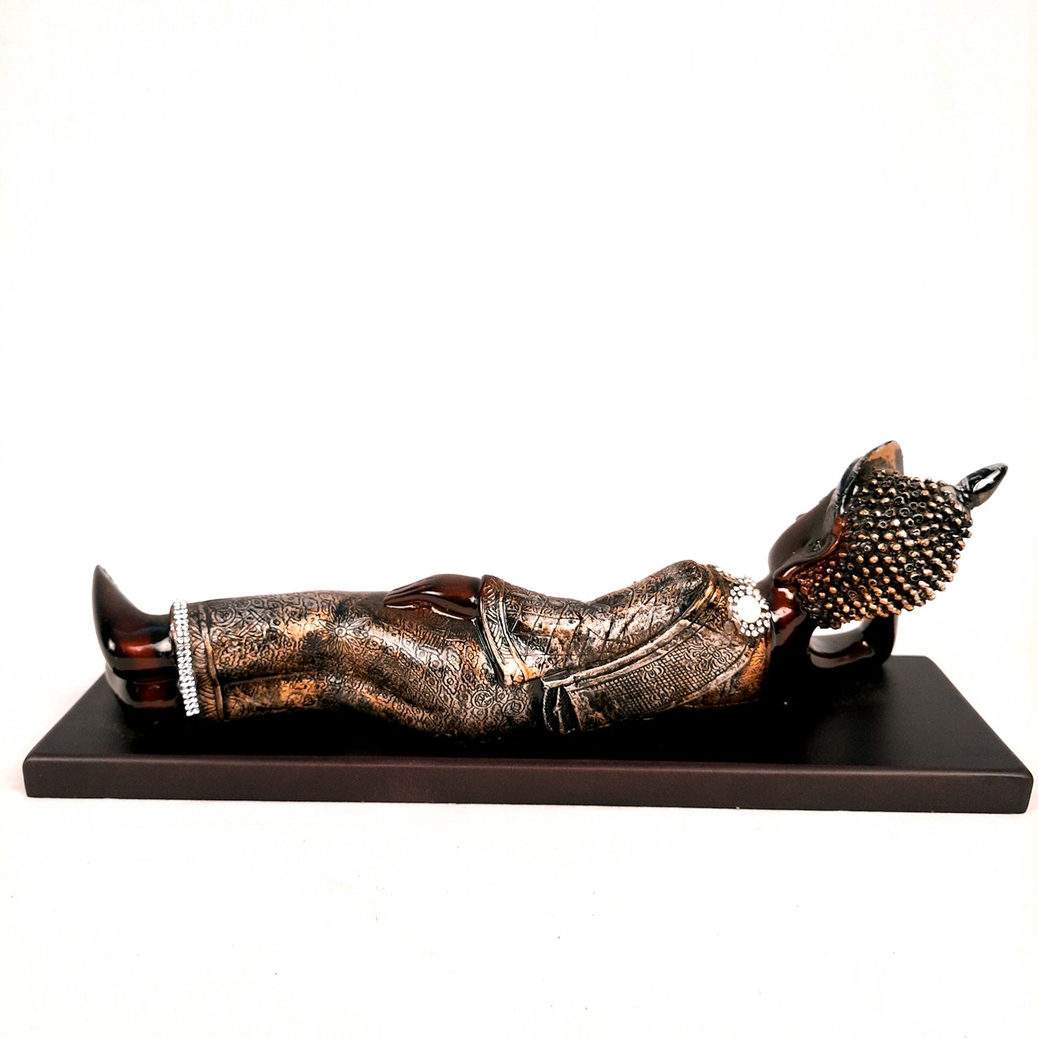 Buddha Statue with Rustic Look | Lord Gautam Buddha Showpiece in Sleeping Pose - For Living room, Home, Table, Office Decor & Gift- 14 Inch - apkamart
