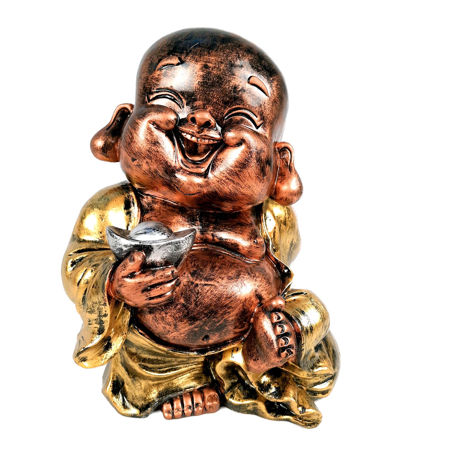 Laughing Buddha Showpiece | Baby Monk Statue - for Happiness, Positivity, Home Decor & Gift - 8 Inch - apkamart